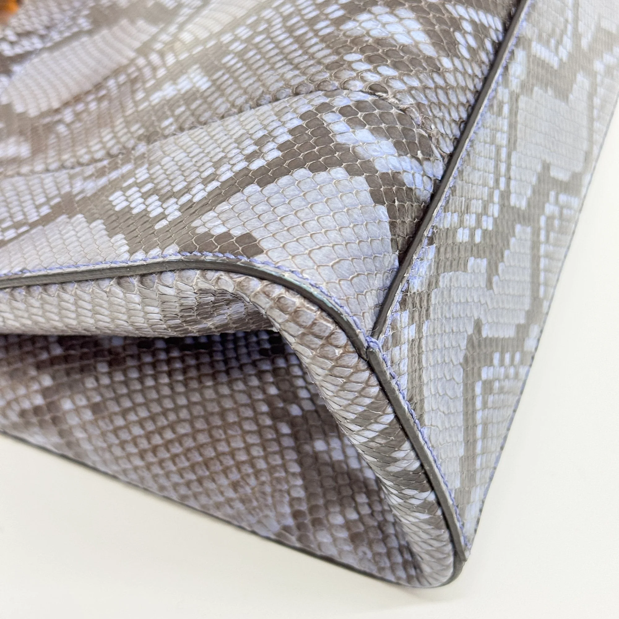Bamboo Blue Python Embossed Leather Two Way Bag - Image 11