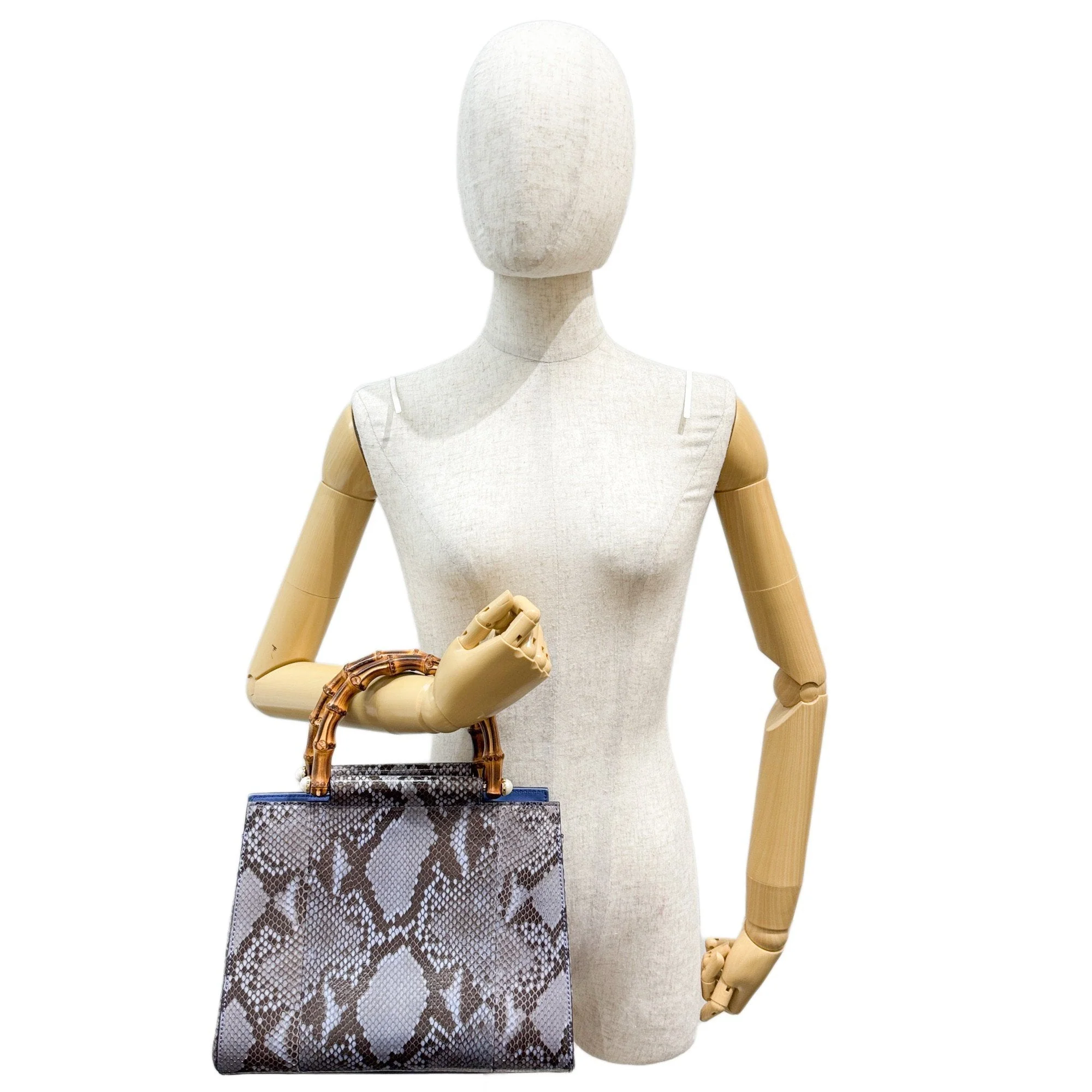 Bamboo Blue Python Embossed Leather Two Way Bag - Image 3