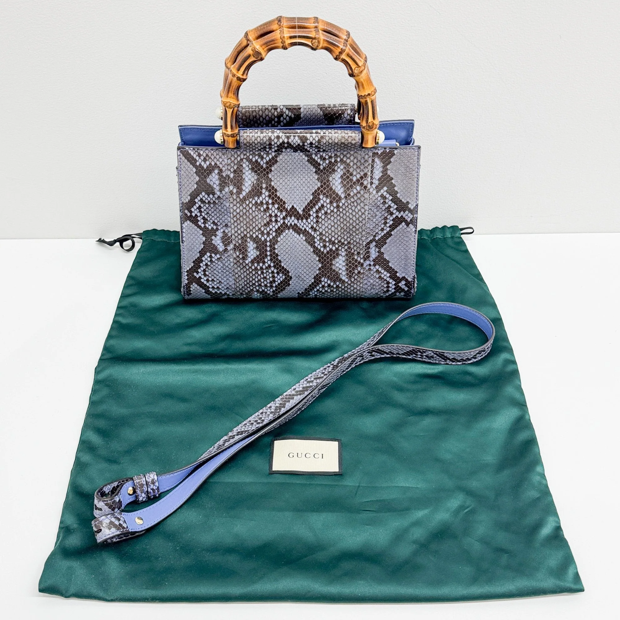 Bamboo Blue Python Embossed Leather Two Way Bag - Image 4