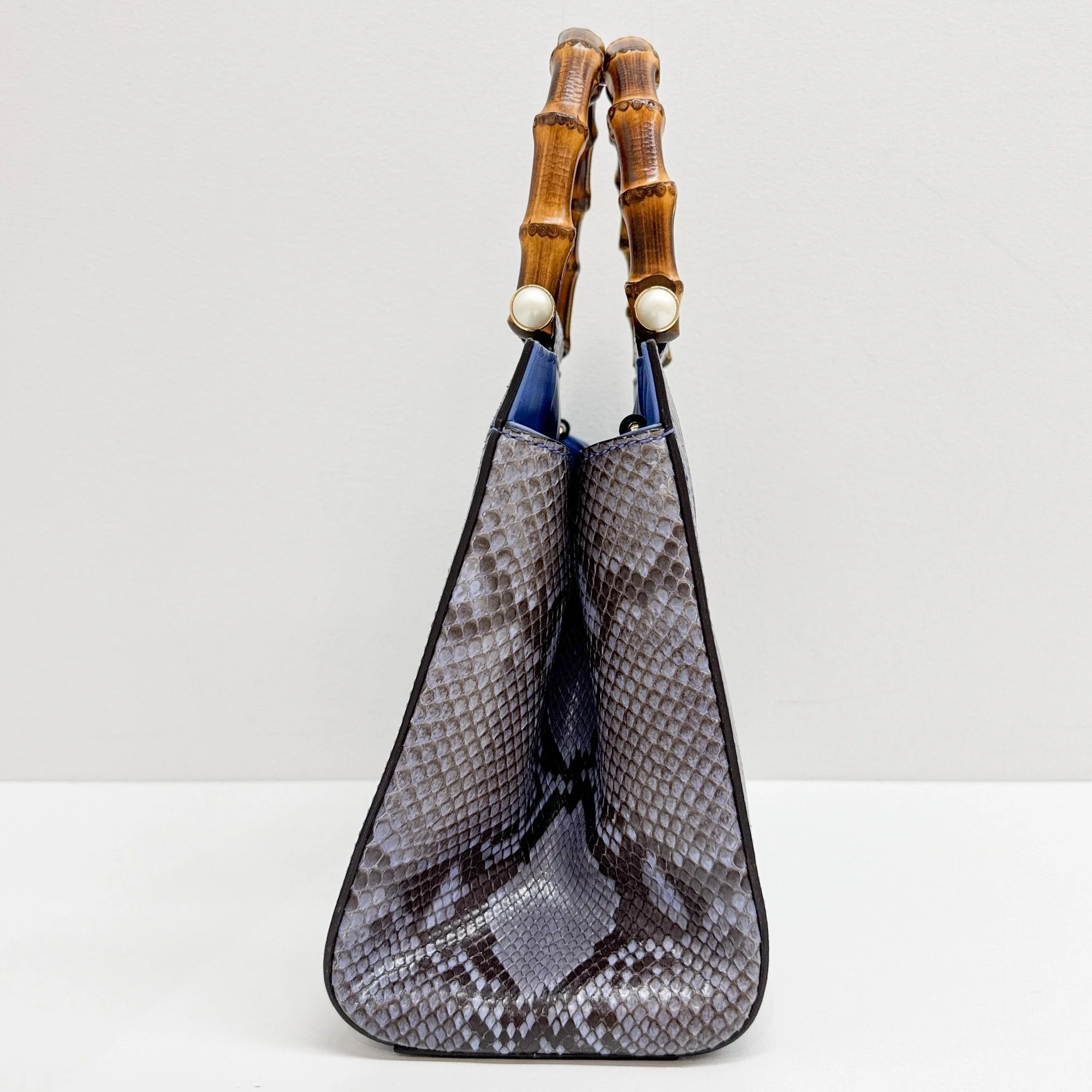 Bamboo Blue Python Embossed Leather Two Way Bag - Image 5
