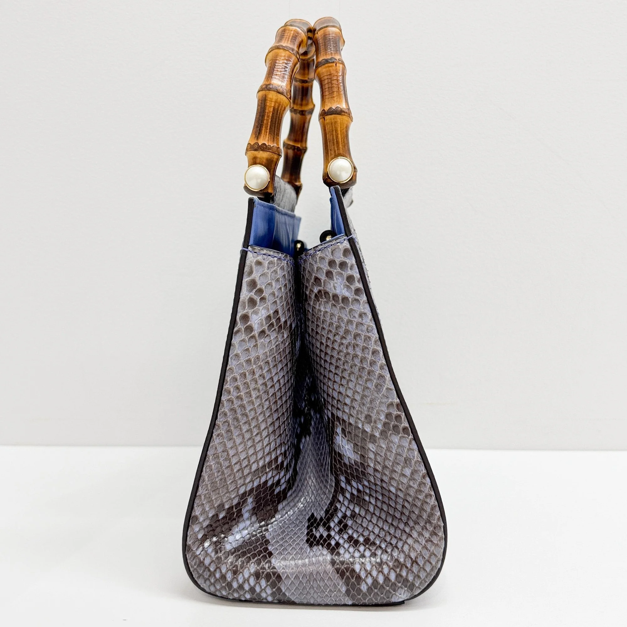 Bamboo Blue Python Embossed Leather Two Way Bag - Image 6