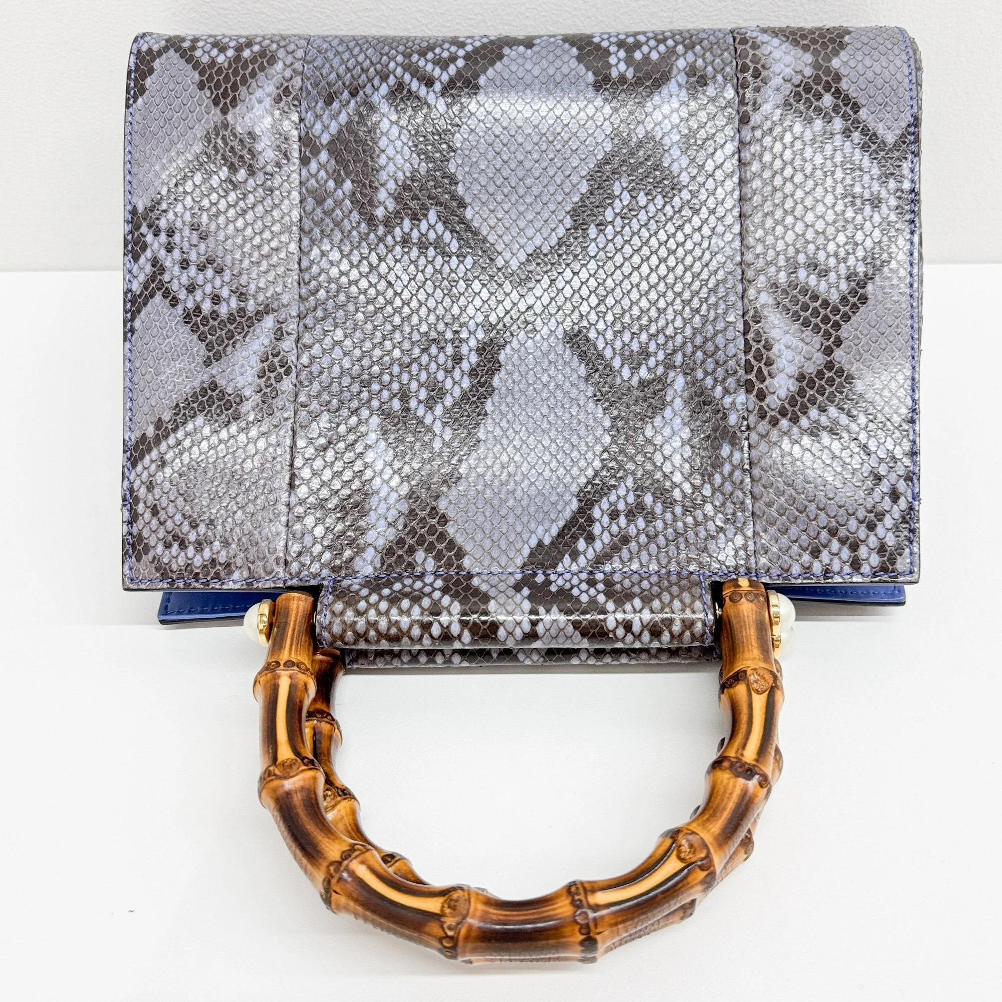 Bamboo Blue Python Embossed Leather Two Way Bag - Image 7