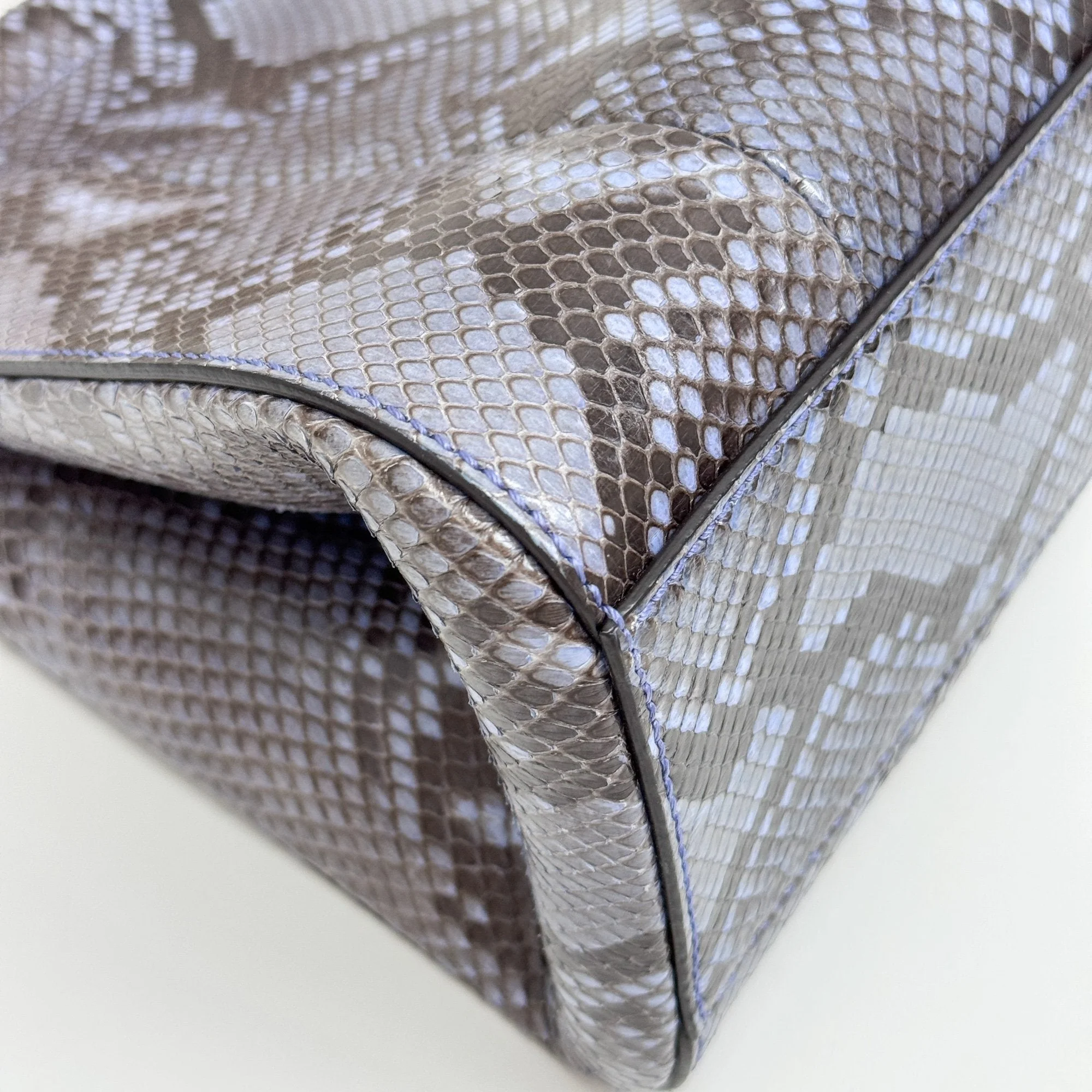 Bamboo Blue Python Embossed Leather Two Way Bag - Image 9