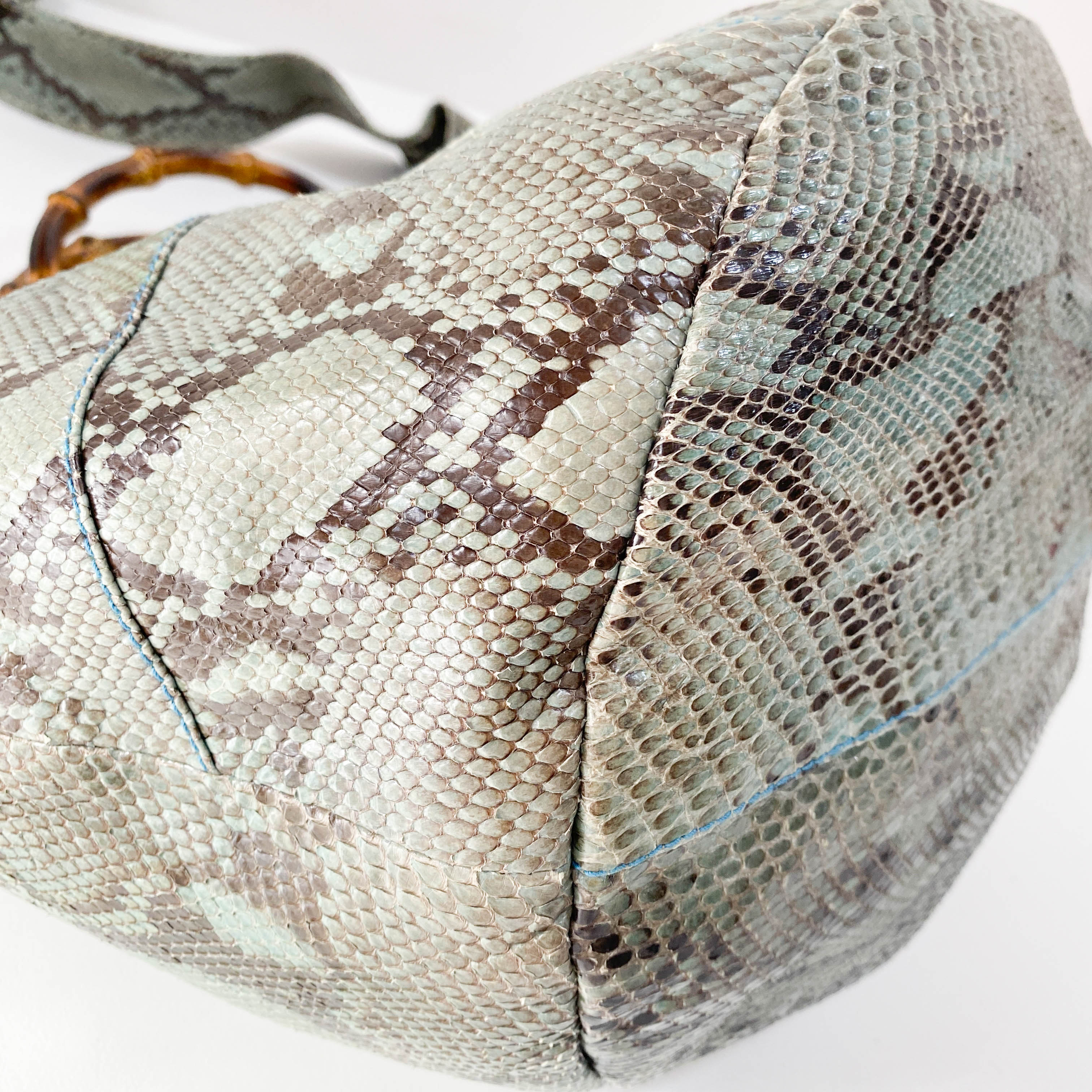 Bamboo Blue Python Embossed Leather Two Way Bag - Image 13