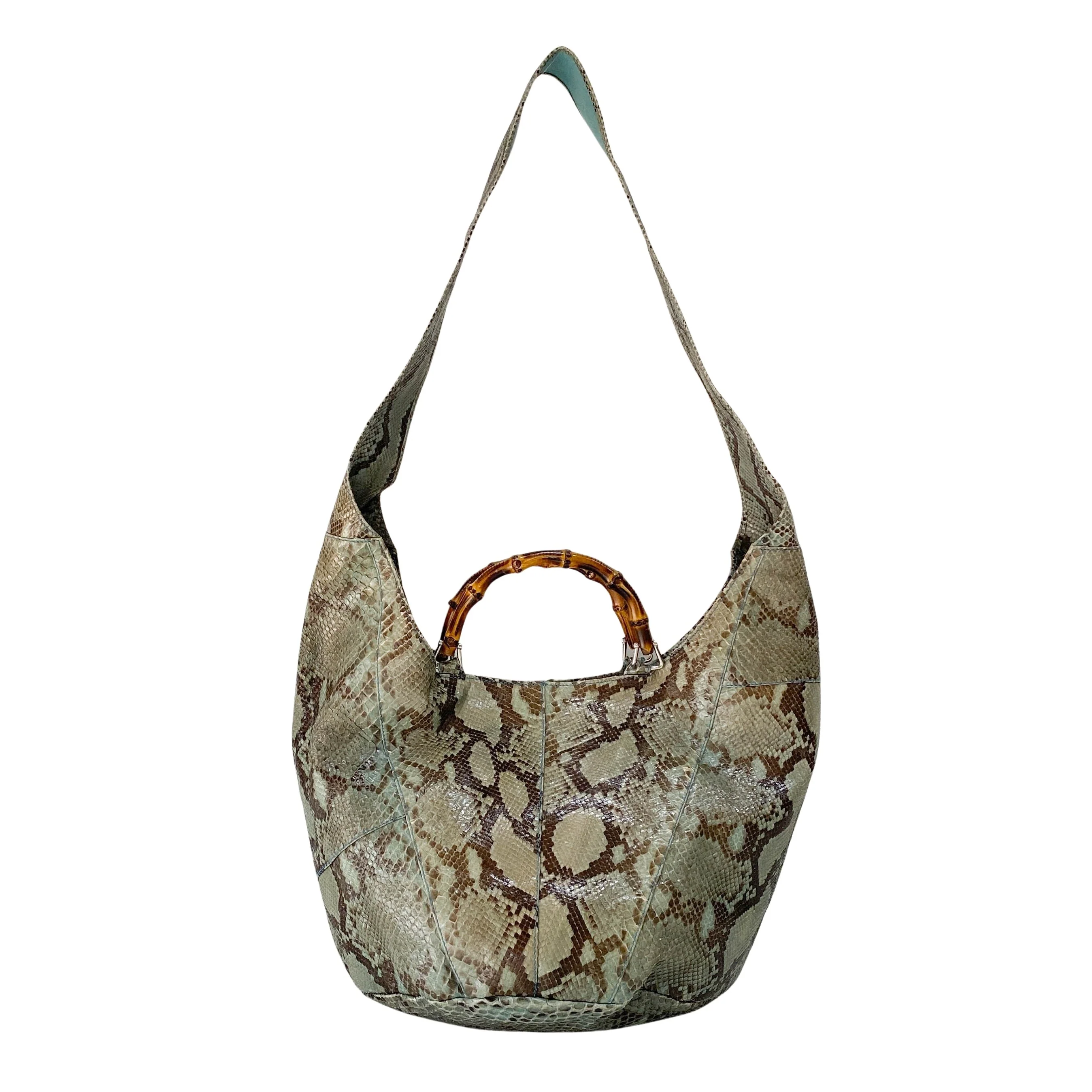 Bamboo Blue Python Embossed Leather Two Way Bag - Image 2