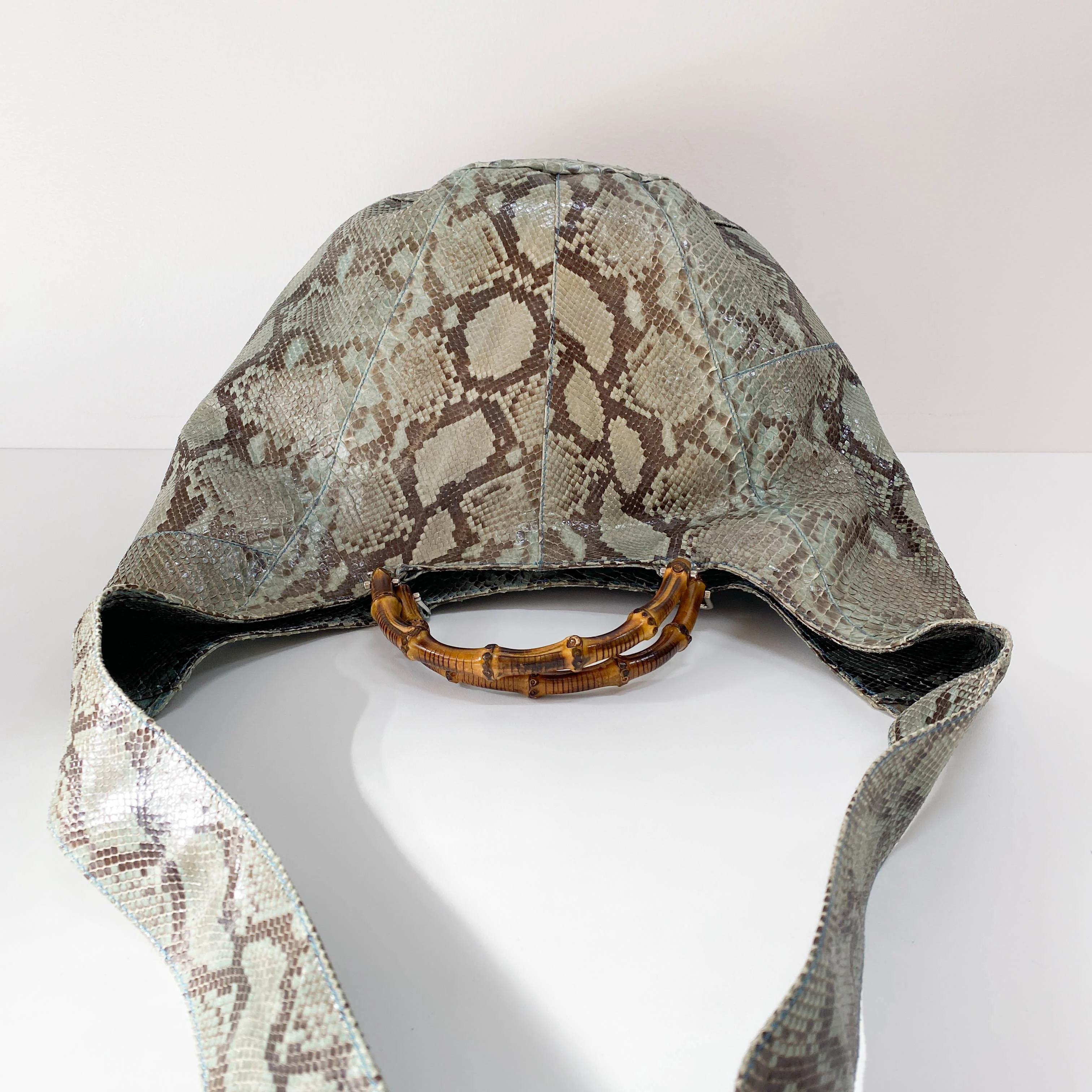 Bamboo Blue Python Embossed Leather Two Way Bag - Image 6