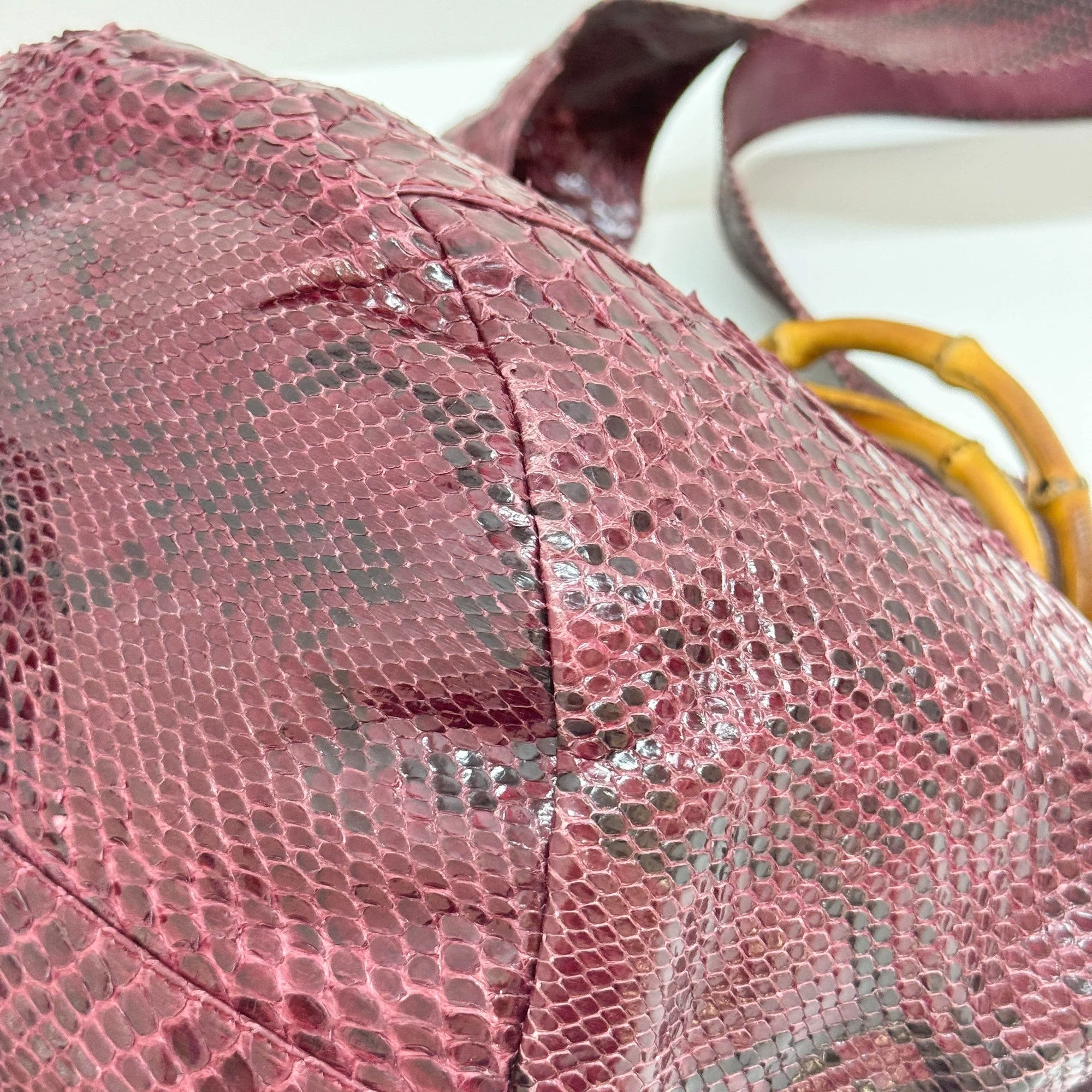 Bamboo Bordeaux Python Embossed Leather Two Way Bag - Image 11