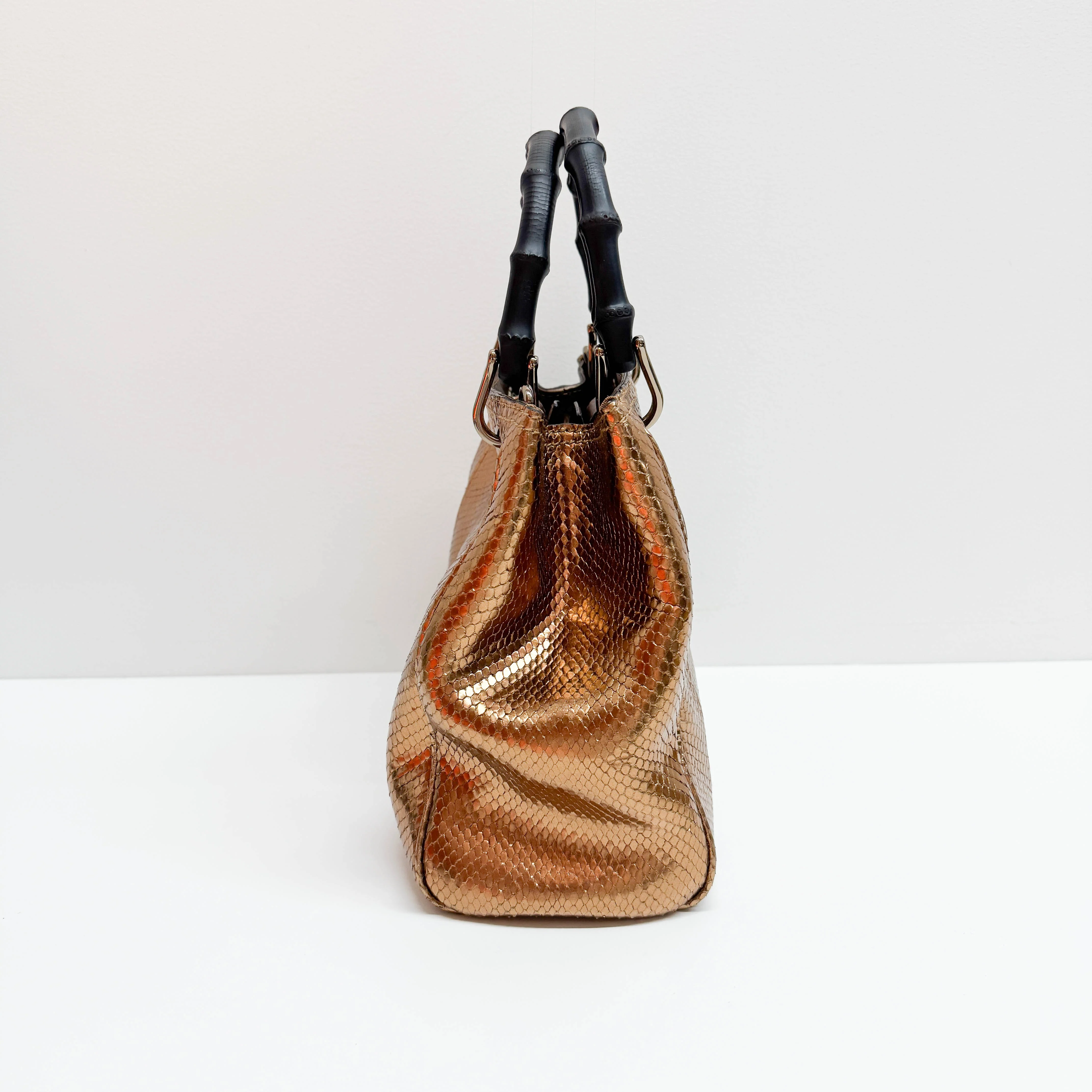Bamboo Bronze Metallic Python Embossed Two Way Bag - Image 5