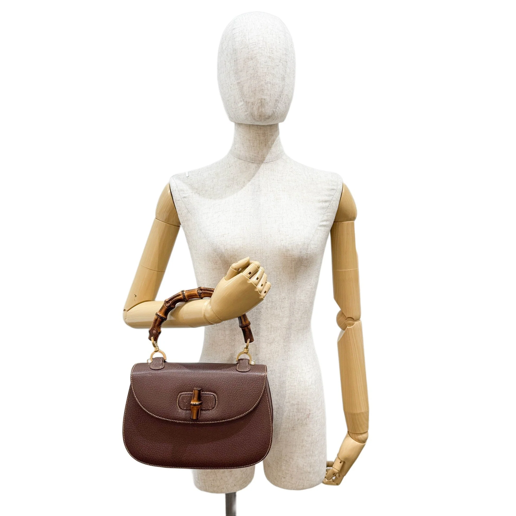 Bamboo Brown Leather Hand Bag - Image 3