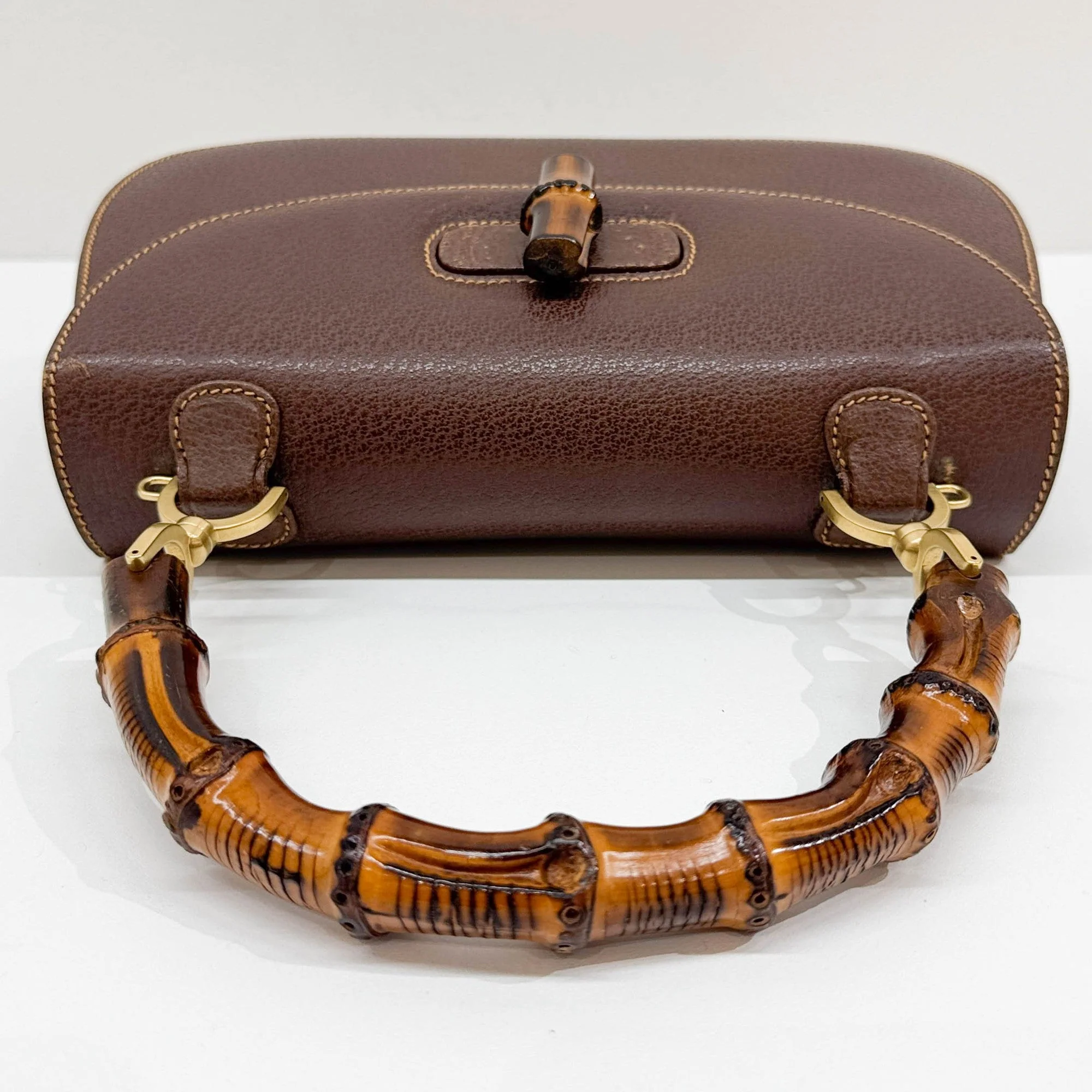 Bamboo Brown Leather Hand Bag - Image 9