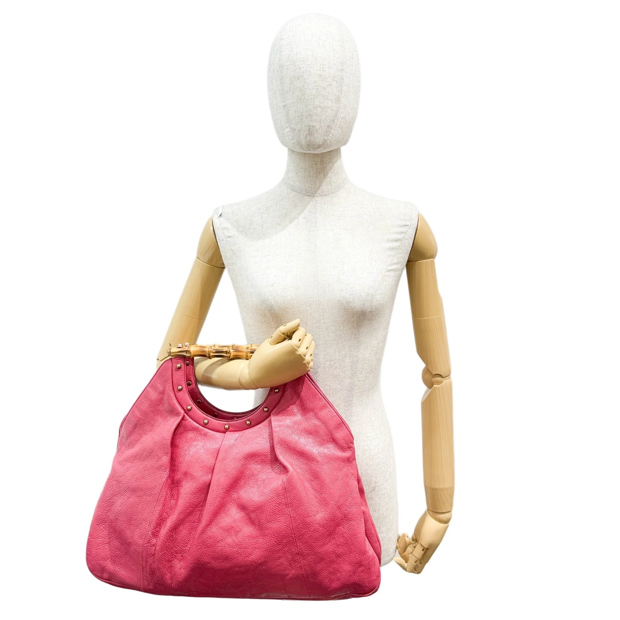 Bamboo Cerise Pink Leather Hand Bag - Image 3