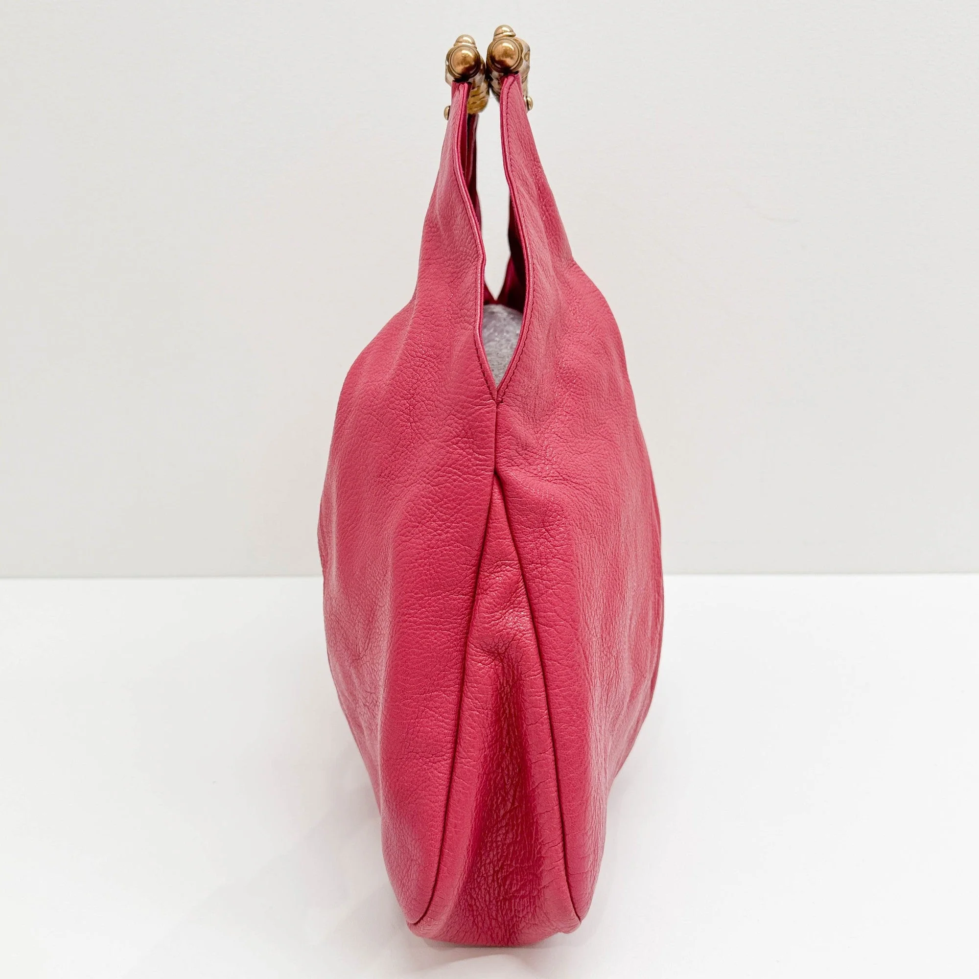 Bamboo Cerise Pink Leather Hand Bag - Image 5
