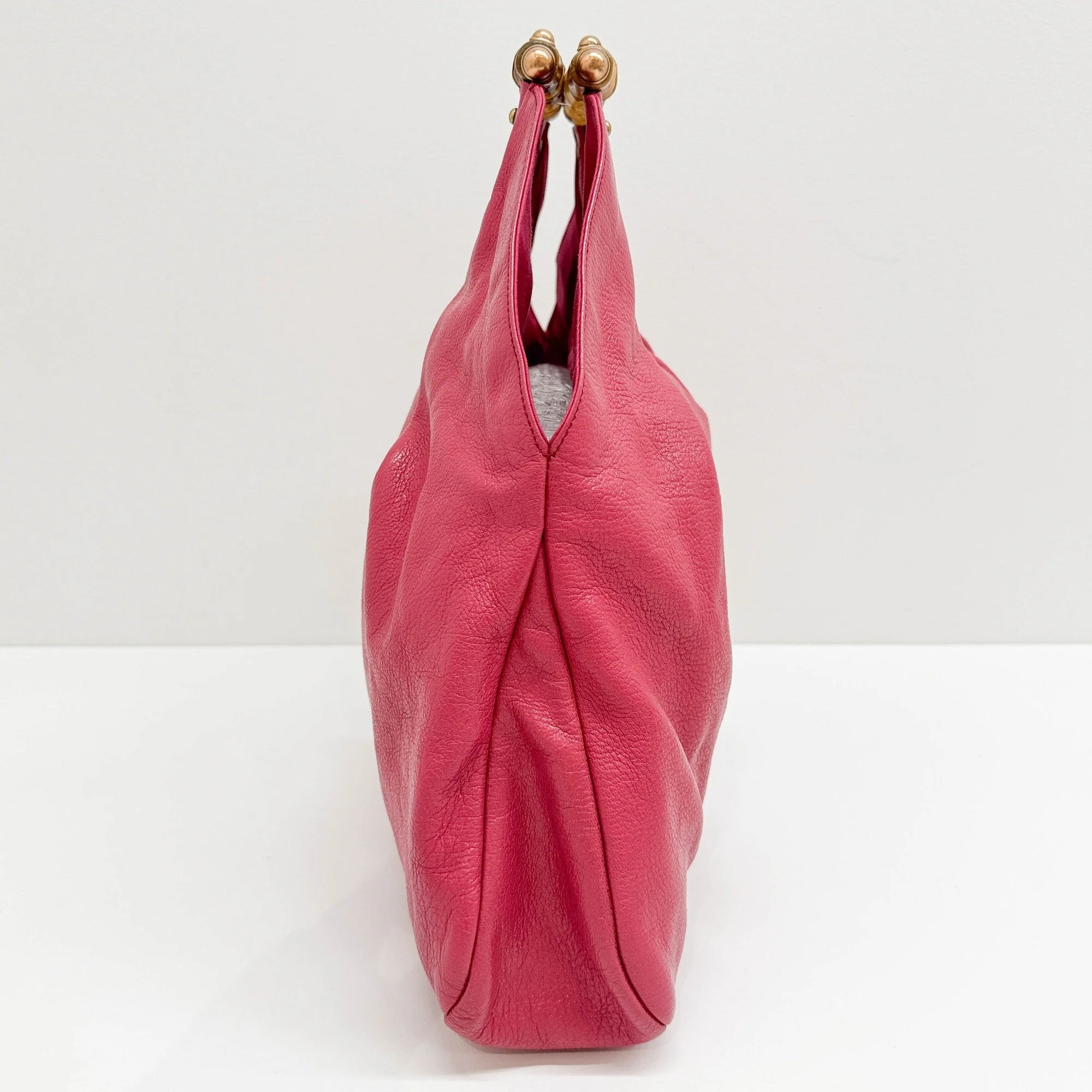 Bamboo Cerise Pink Leather Hand Bag - Image 6