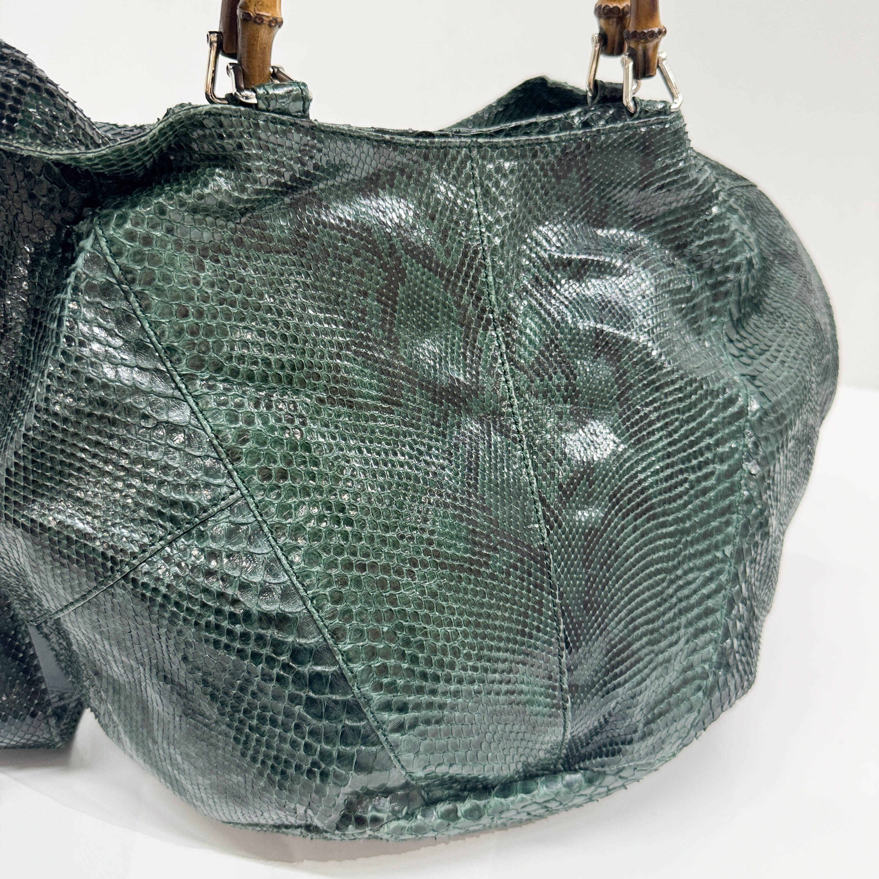 Bamboo Green Python Embossed Leather Two Way Bag - Image 11