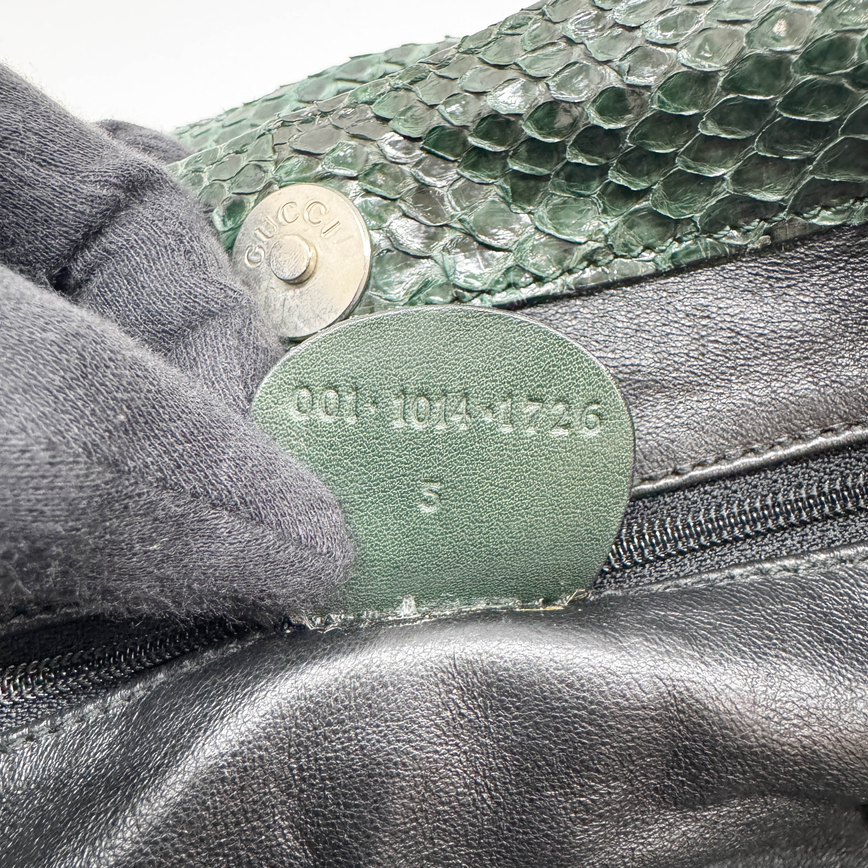 Bamboo Green Python Embossed Leather Two Way Bag - Image 14