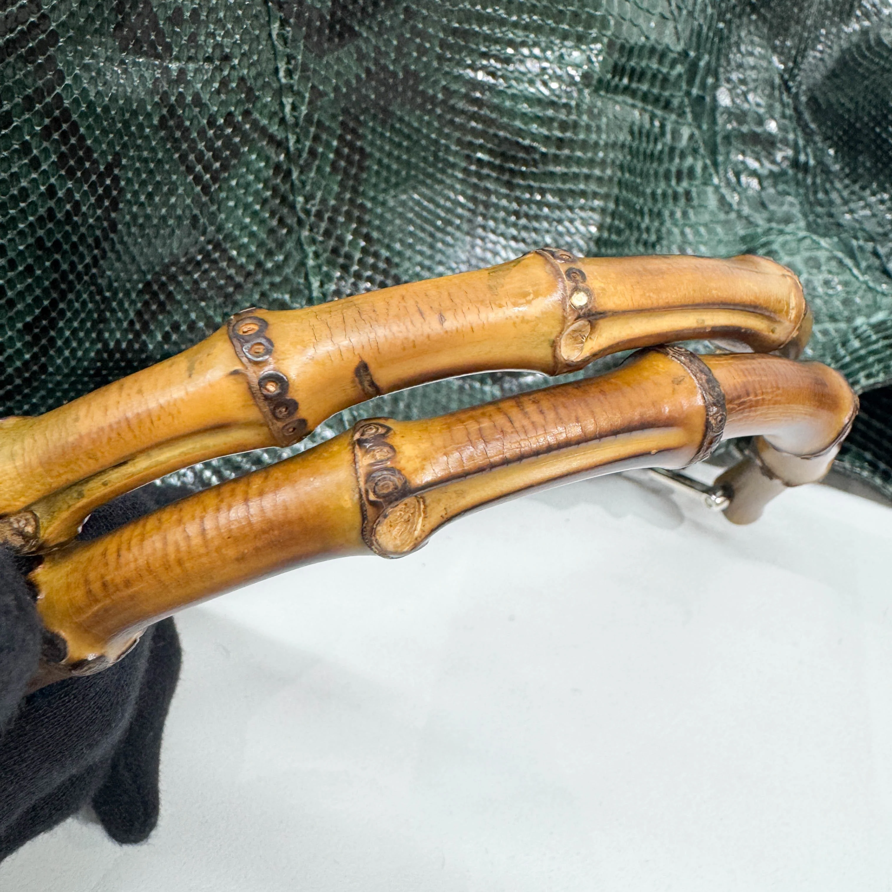 Bamboo Green Python Embossed Leather Two Way Bag - Image 9