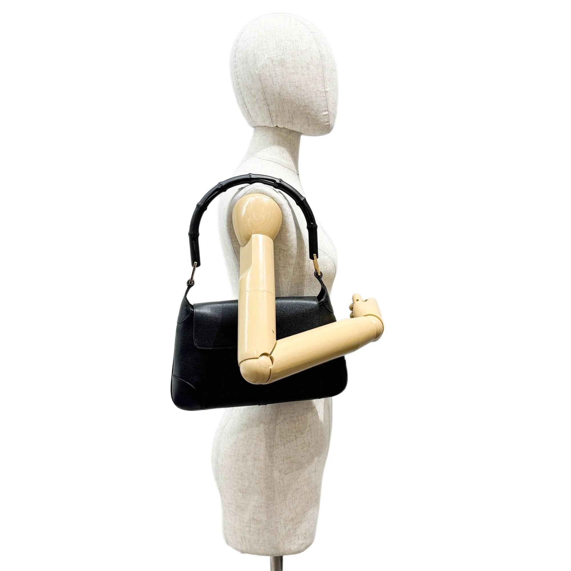 Bamboo Jackie Black Leather Shoulder Bag - Image 3