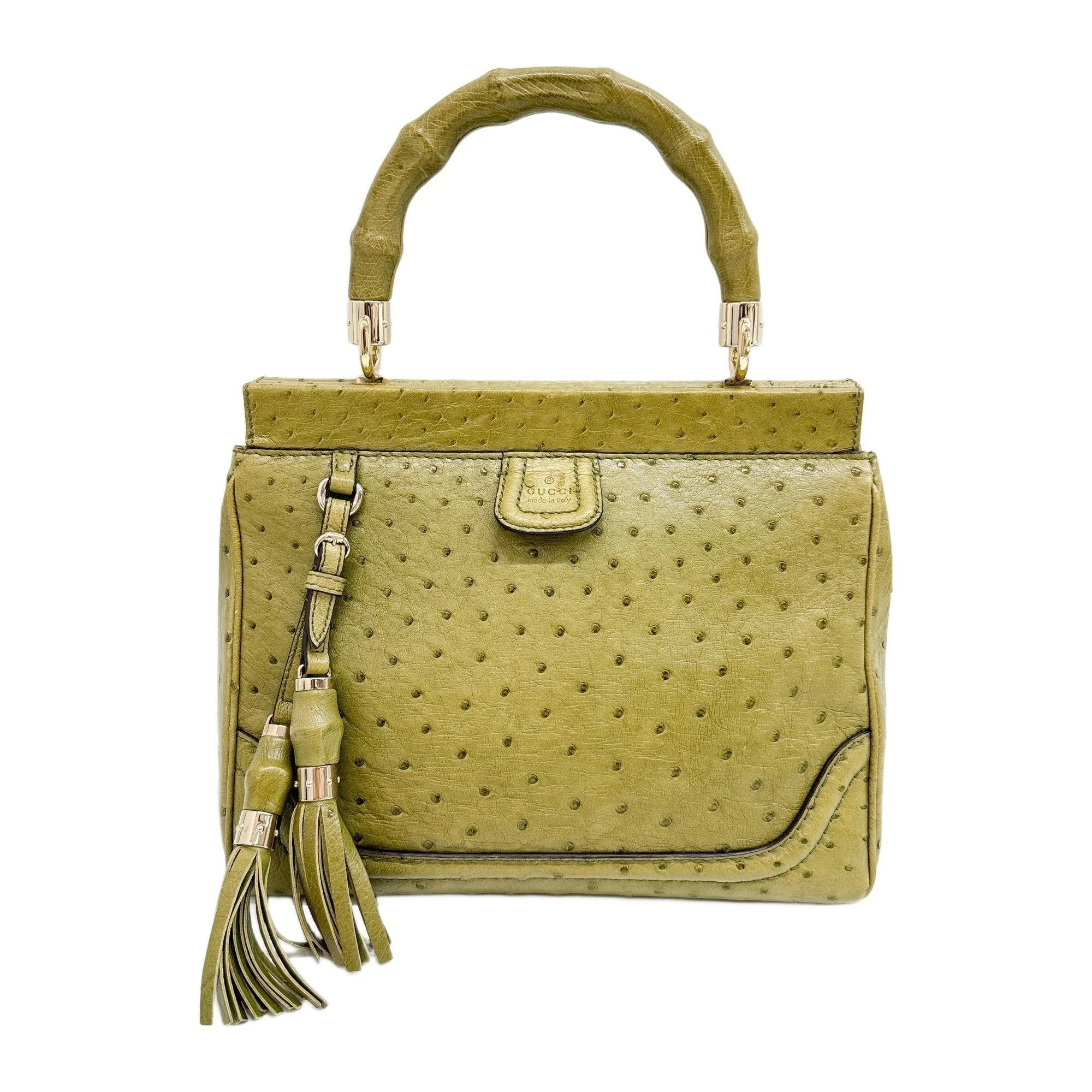 Bamboo Olive Green Ostrich Leather Bag