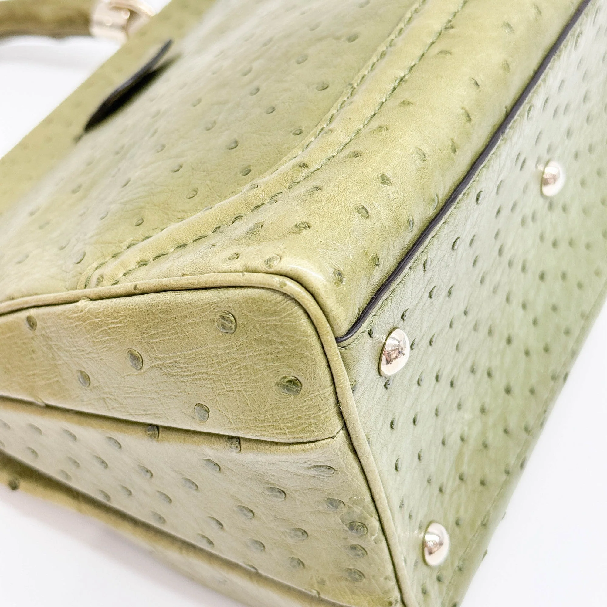 Bamboo Olive Green Ostrich Leather Bag - Image 11
