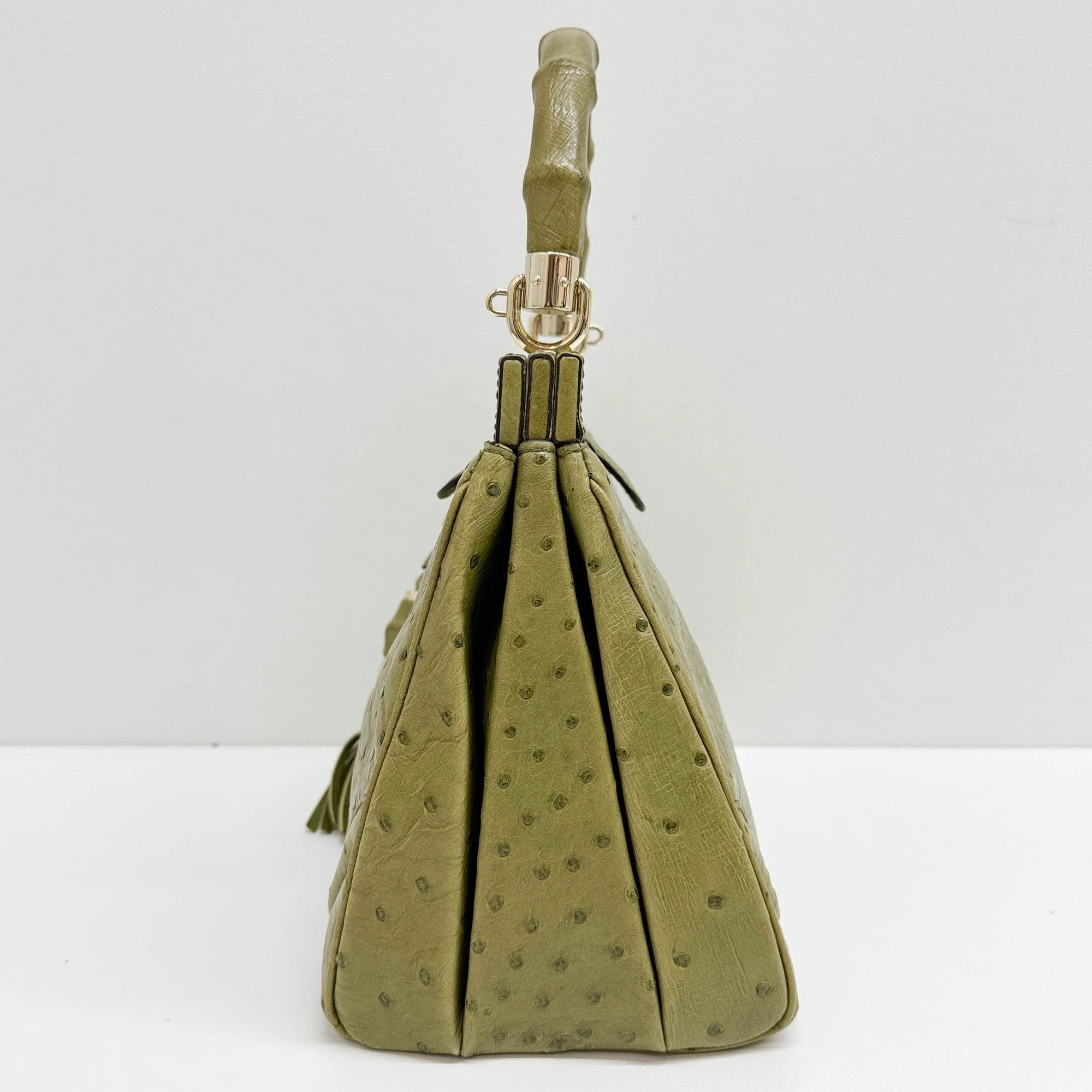 Bamboo Olive Green Ostrich Leather Bag - Image 5