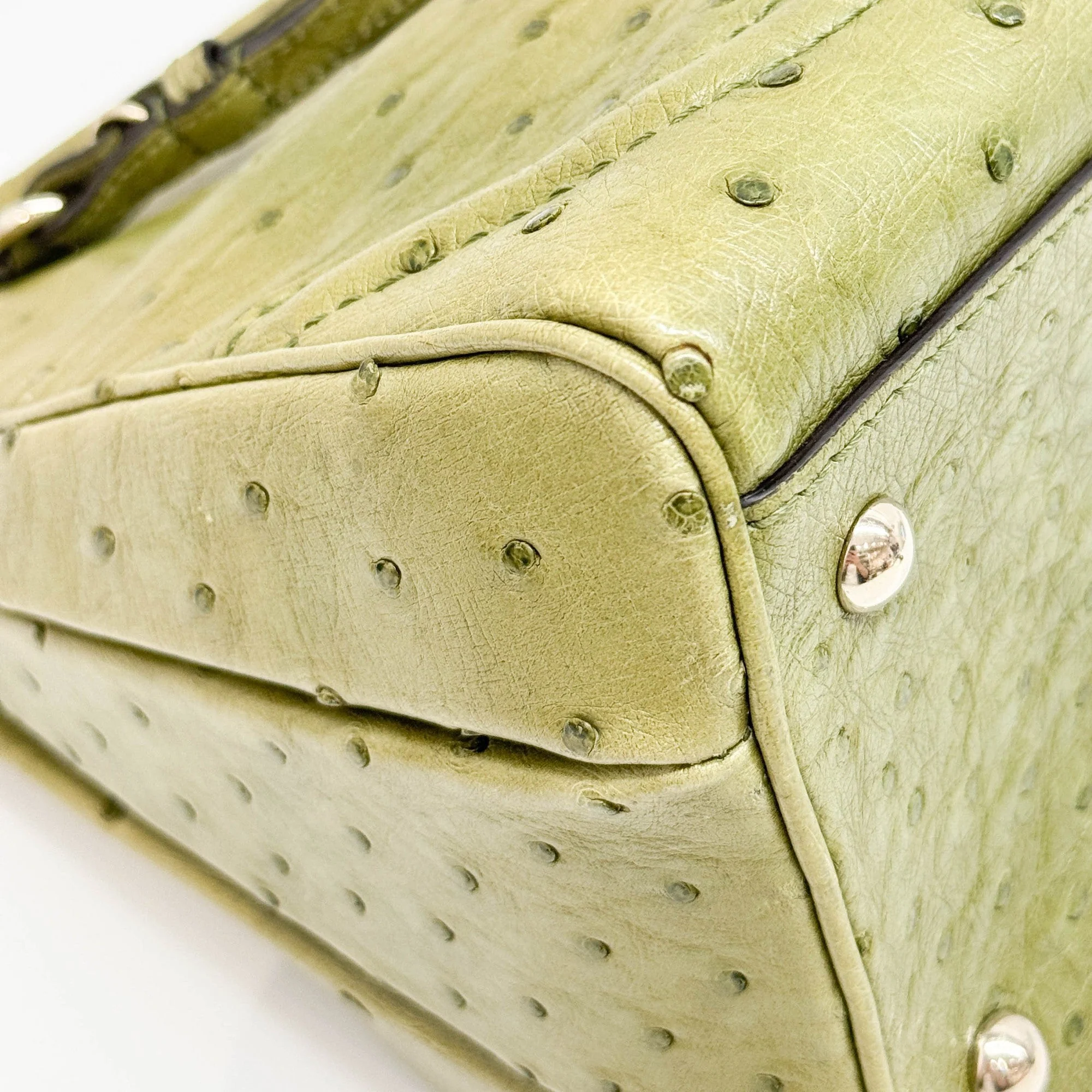 Bamboo Olive Green Ostrich Leather Bag - Image 9