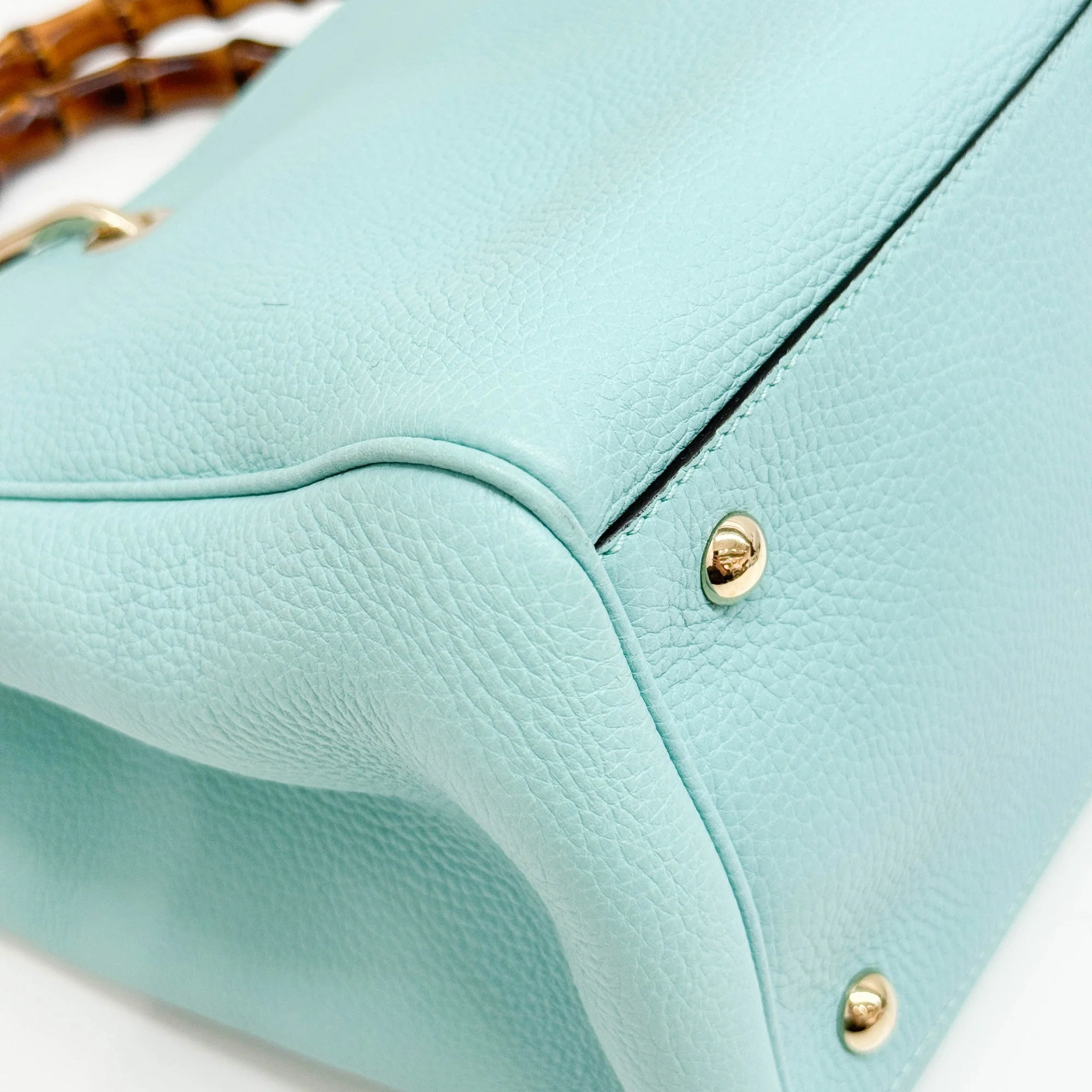 Bamboo Shopper Cyan Blue Leather Tote Bag - Image 11