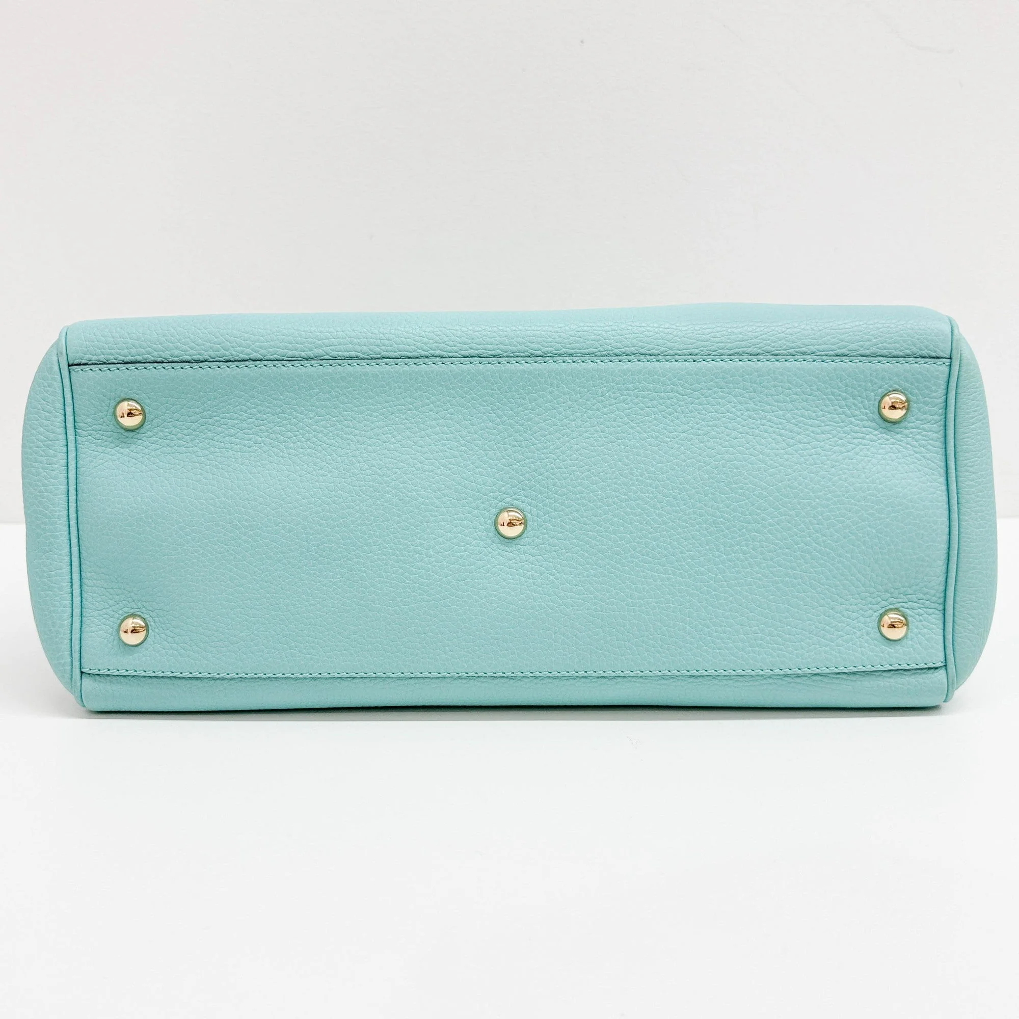Bamboo Shopper Cyan Blue Leather Tote Bag - Image 8