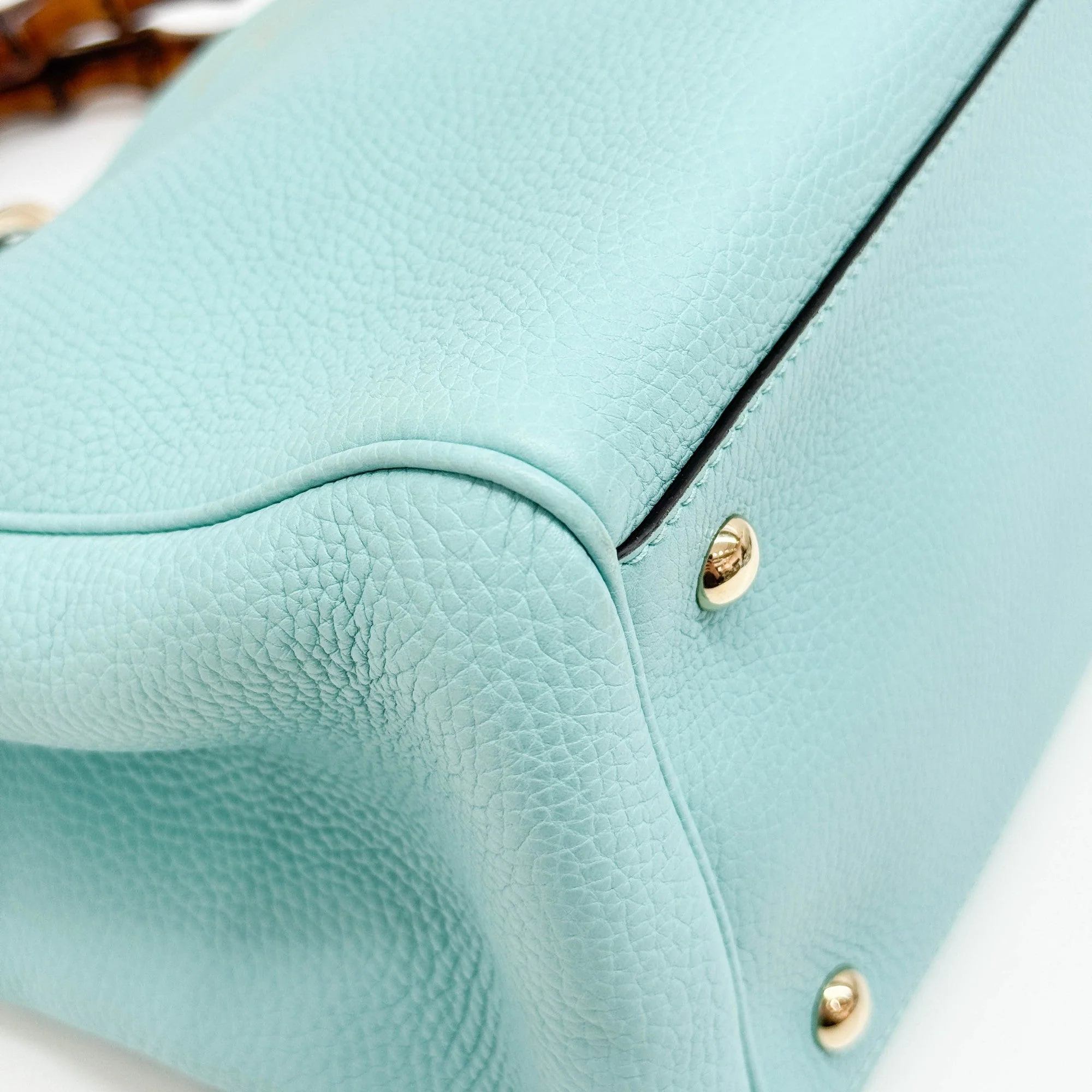 Bamboo Shopper Cyan Blue Leather Tote Bag - Image 9