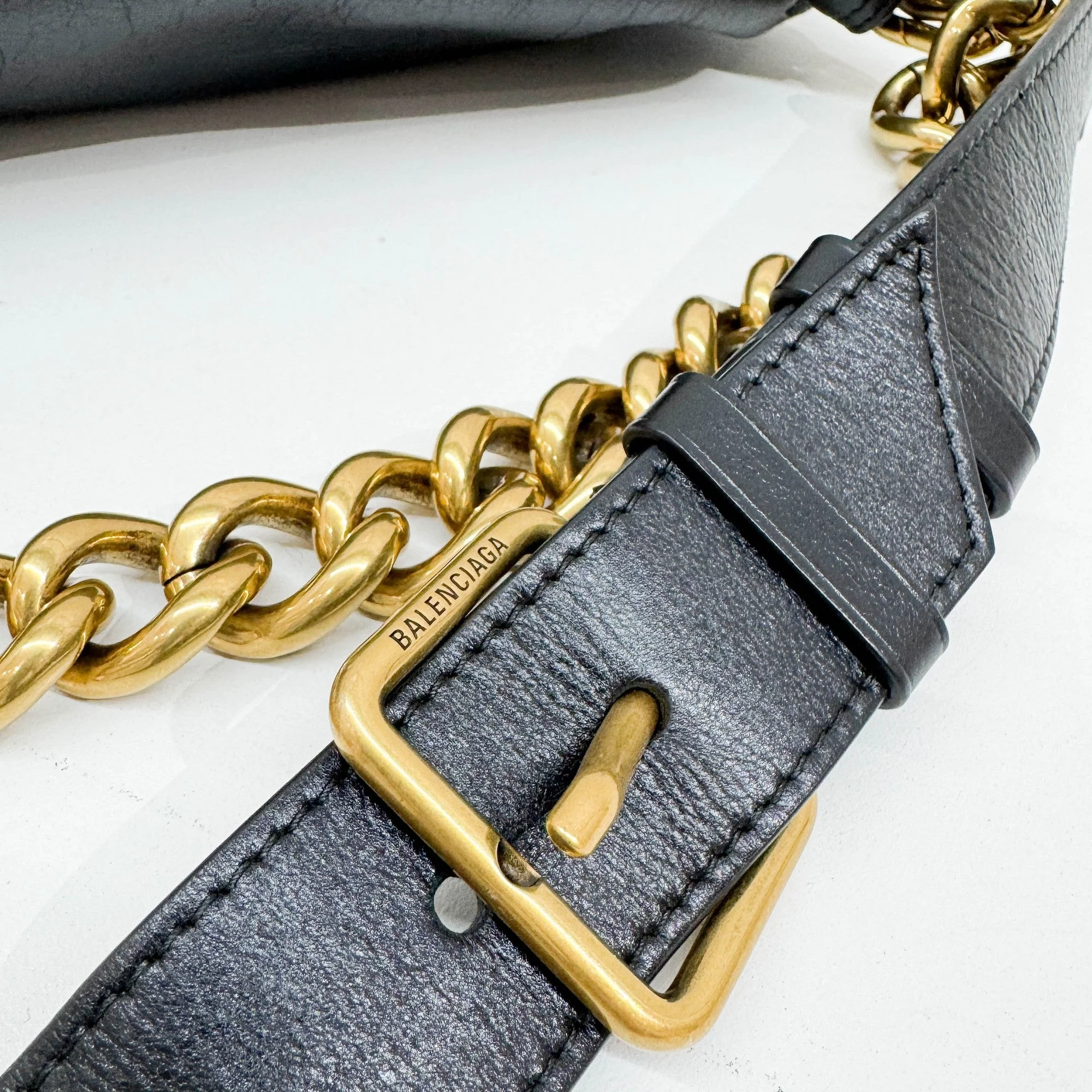 BB Soft Flap Gold Chain Strap Black Leather Shoulder Bag - Image 9