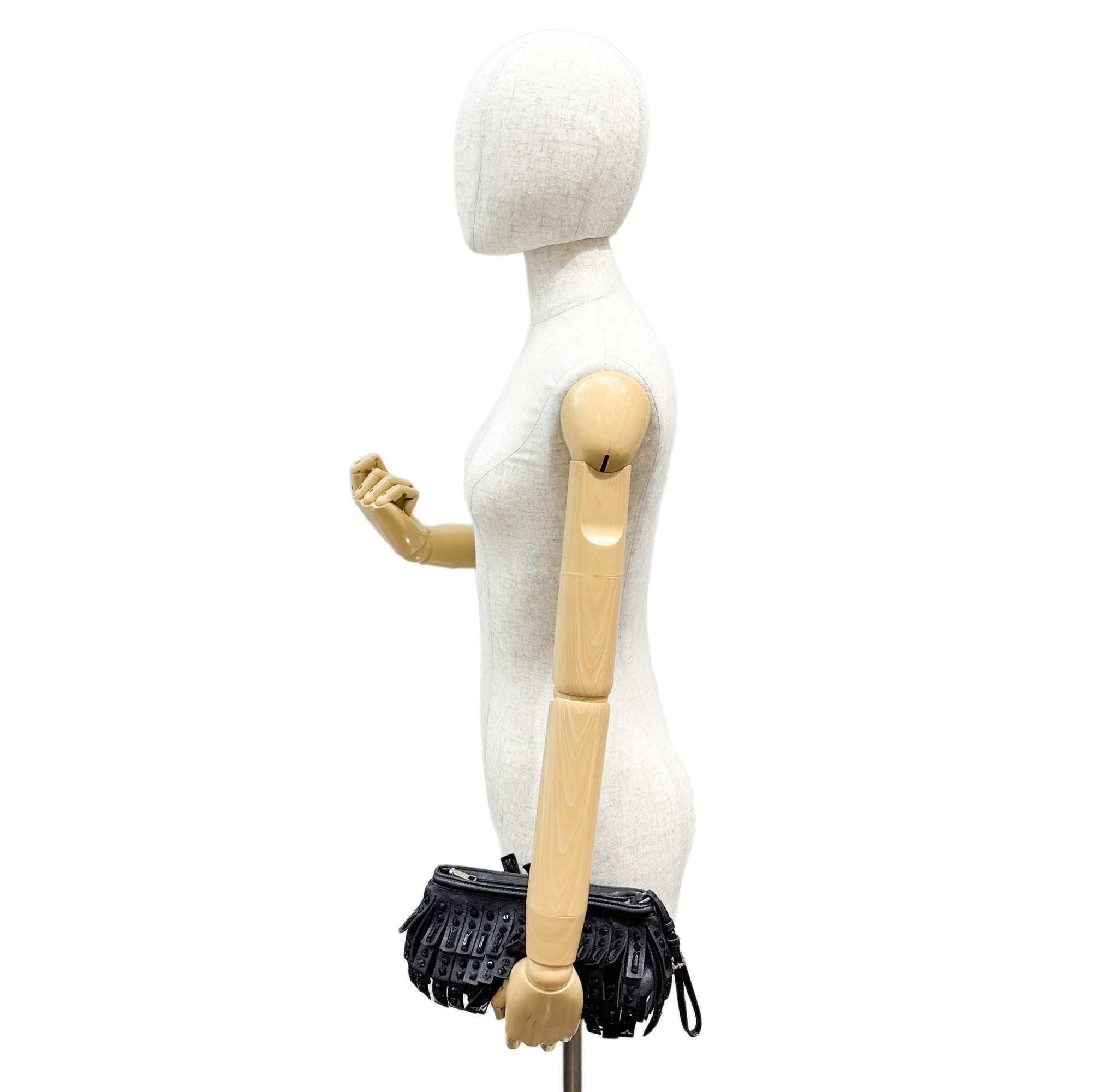 Beaded Fringe Black Leather Clutch Bag - Image 3