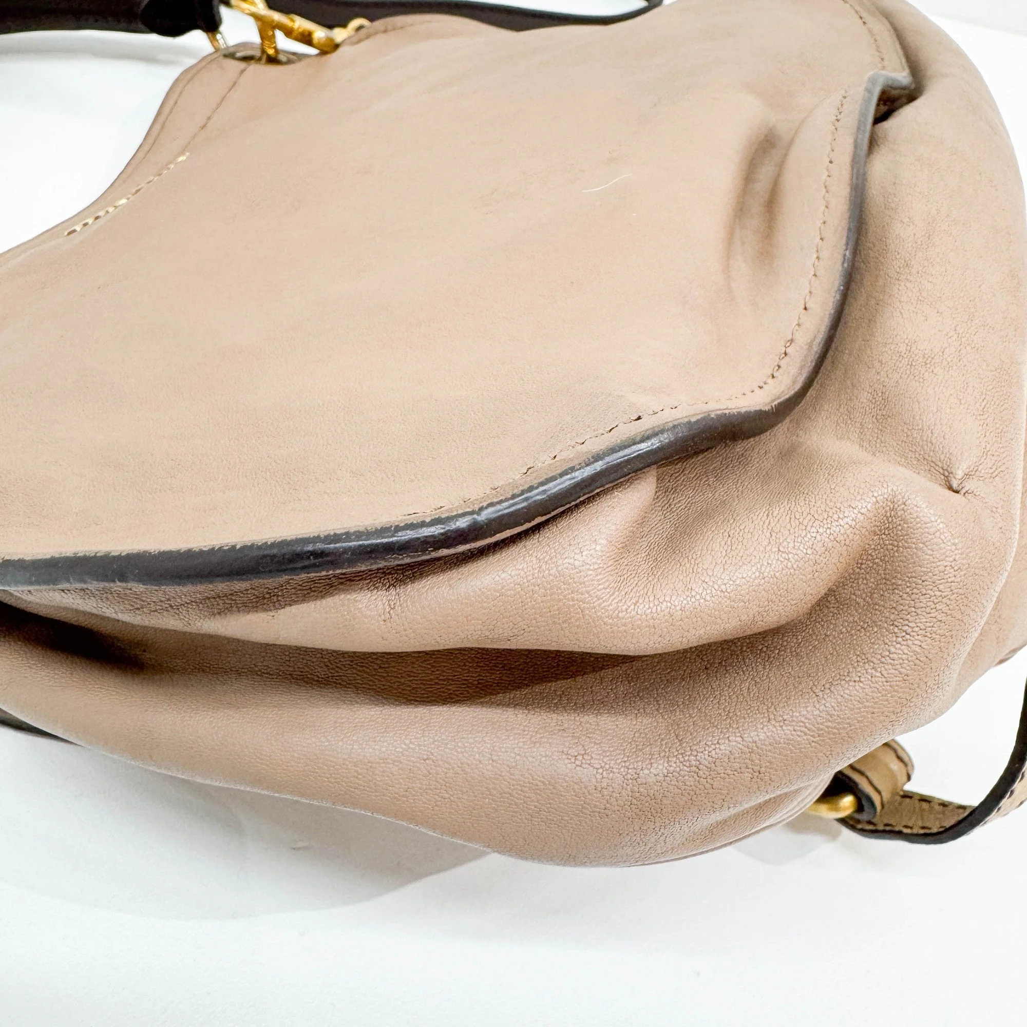 Beige Ostrich Embossed Leather Two Way Bag - Image 12