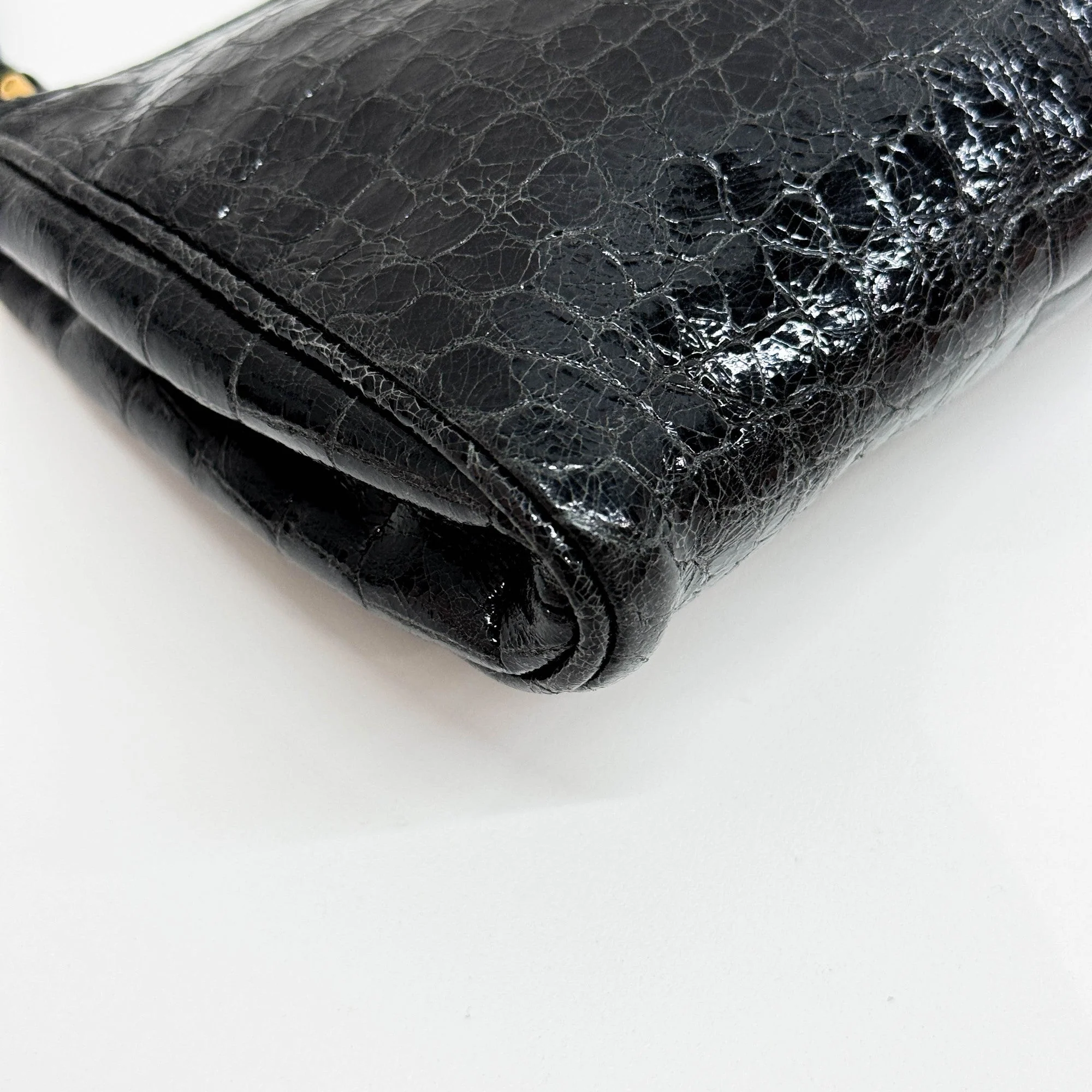 Black Crocodile Embossed Leather Clutch Bag - Image 9