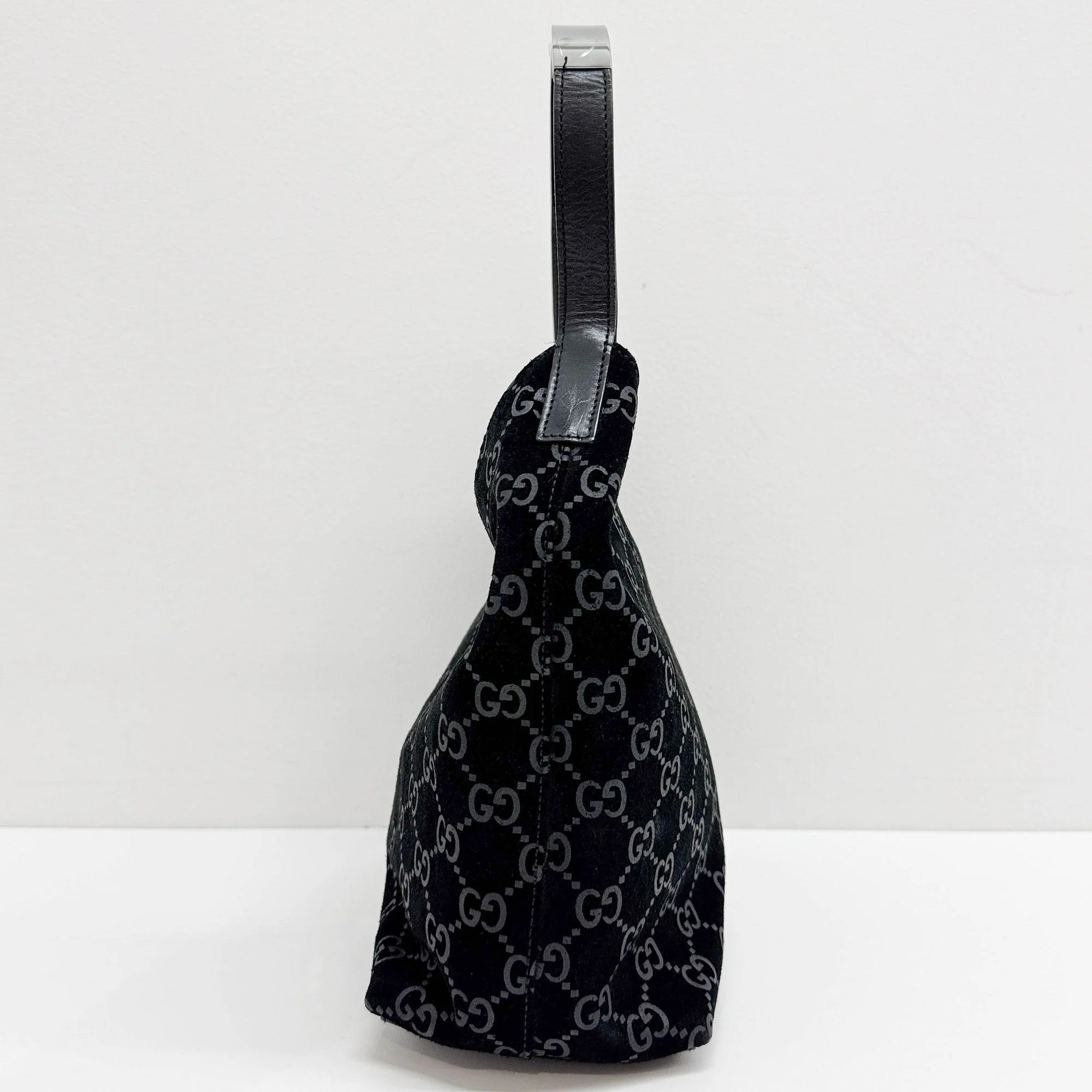 Black GG Suede Shoulder Bag - Image 5