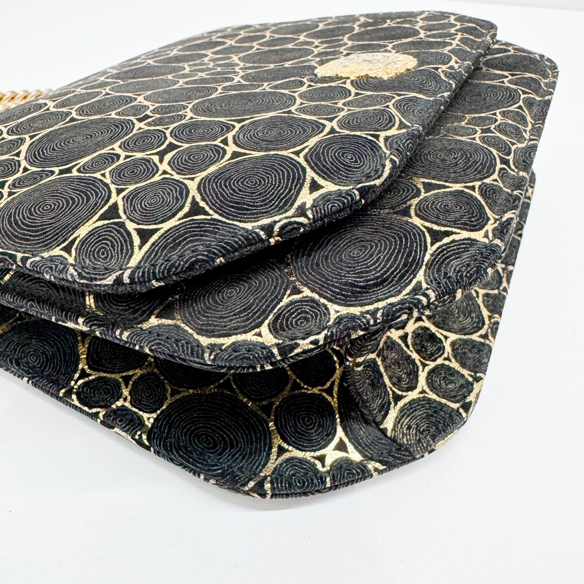 Black & Gold Wood Grain Canvas Shoulder Bag - Image 10