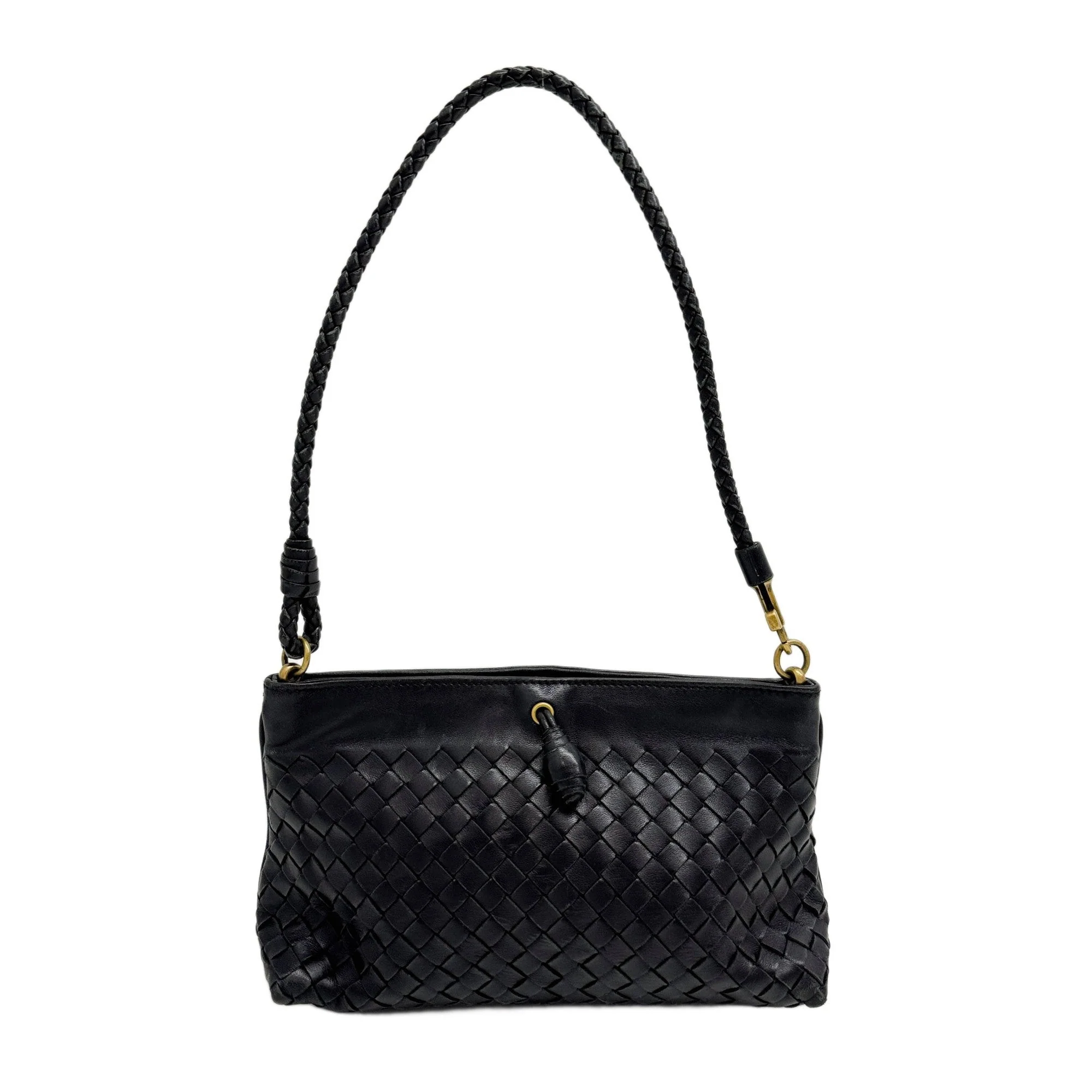Black Intrecciato Leather Shoulder Bag - Image 2