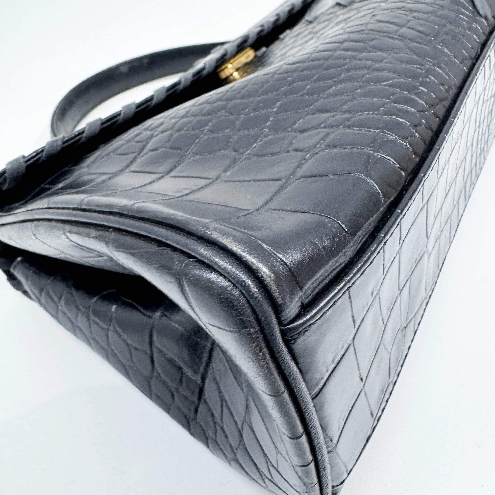 Black Leather Handle Bag - Image 8