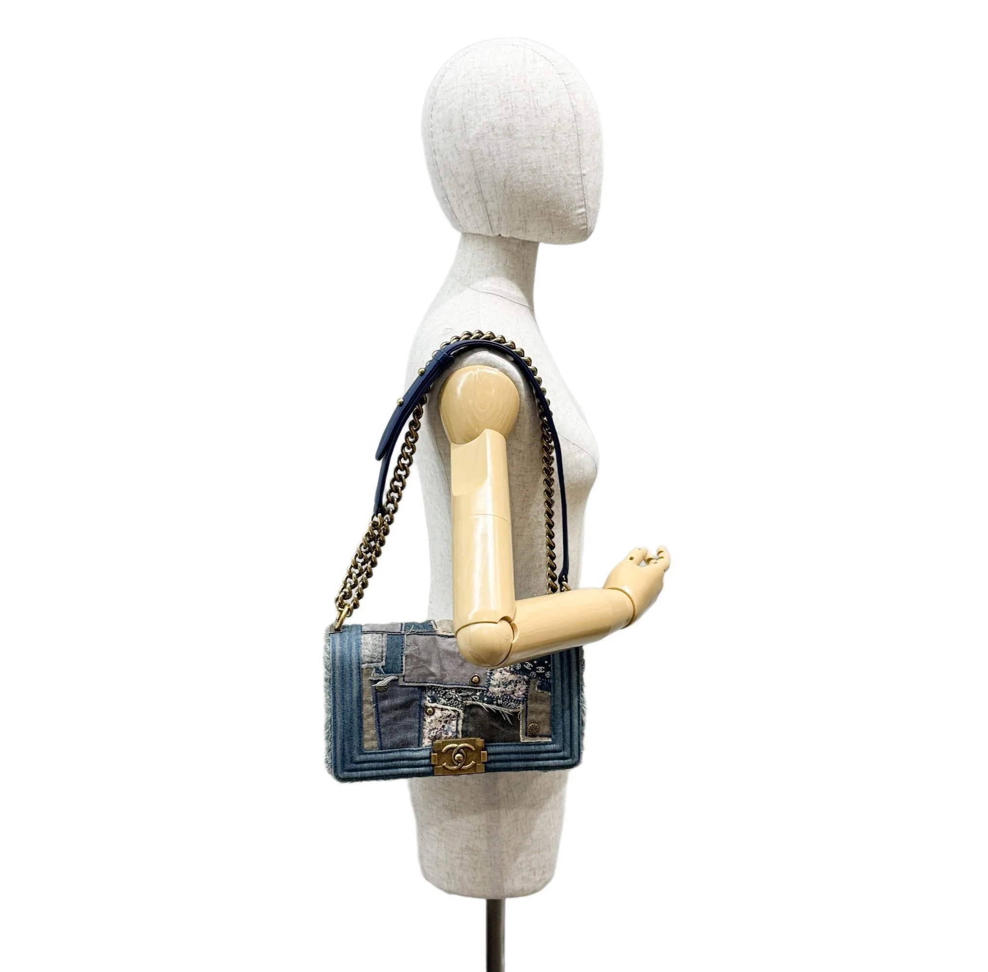 Boy 2014-2015 Patchwork Blue Denim Shoulder Bag - Image 3