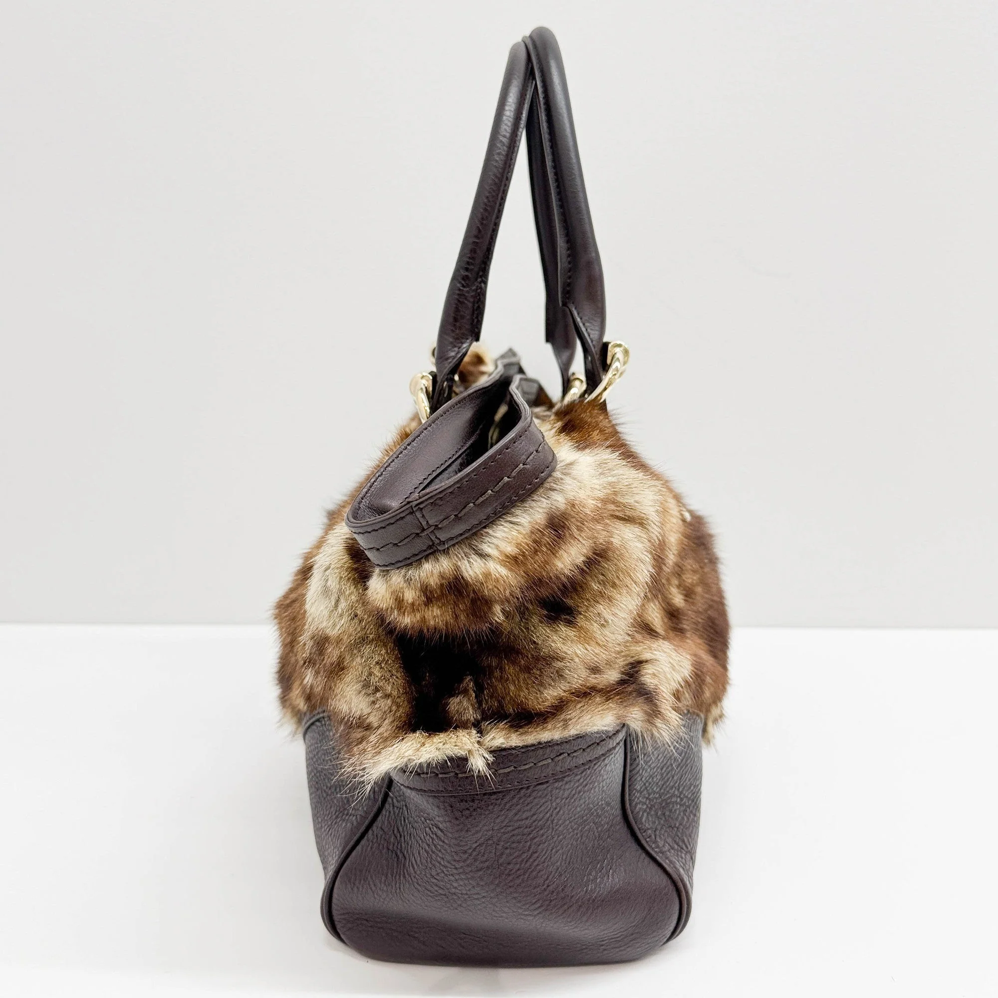 Brown Animal Print Fur Hand Bag - Image 4