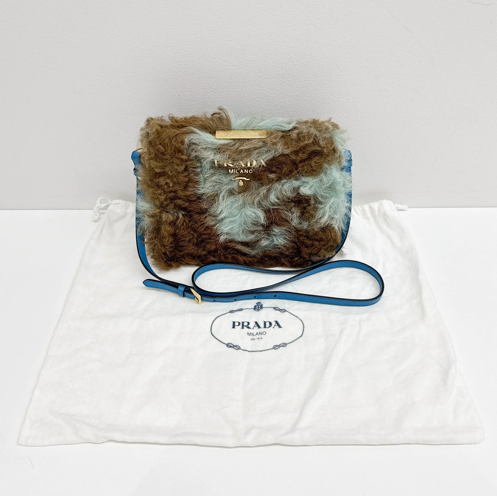 Brown & Blue Wool Crossbody Bag - Image 4