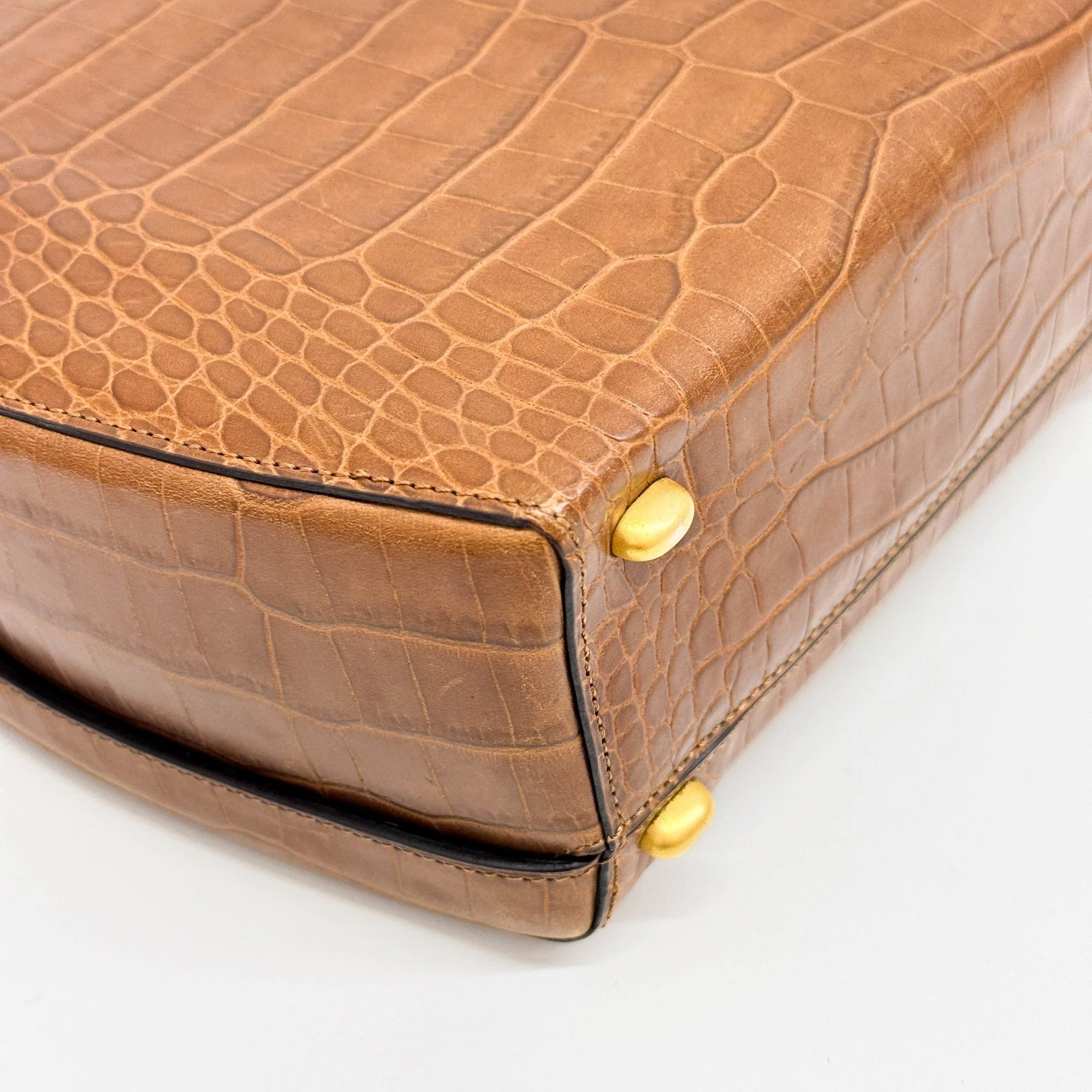 Brown Crocodile Embossed Leather Hand Bag - Image 10