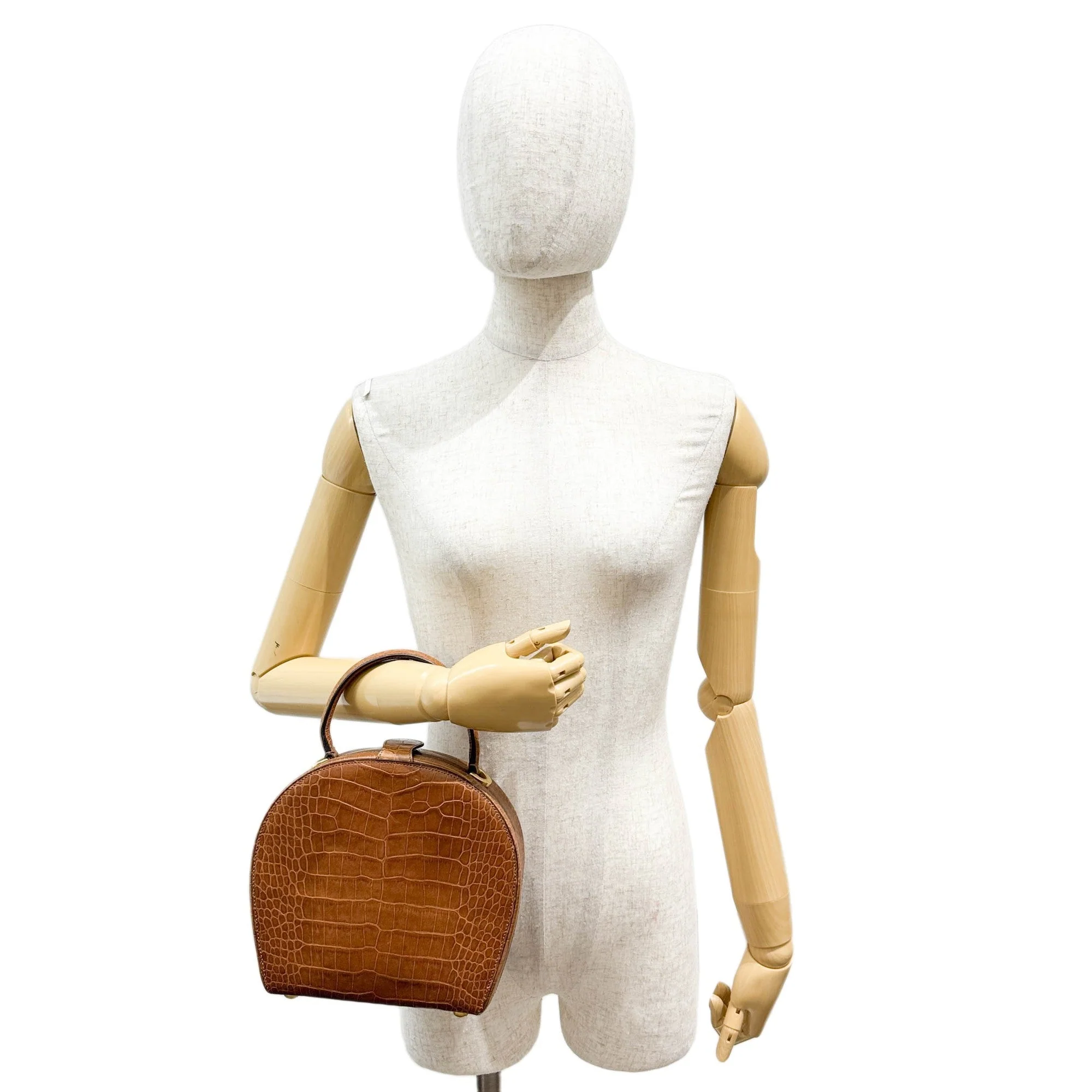 Brown Crocodile Embossed Leather Hand Bag - Image 3