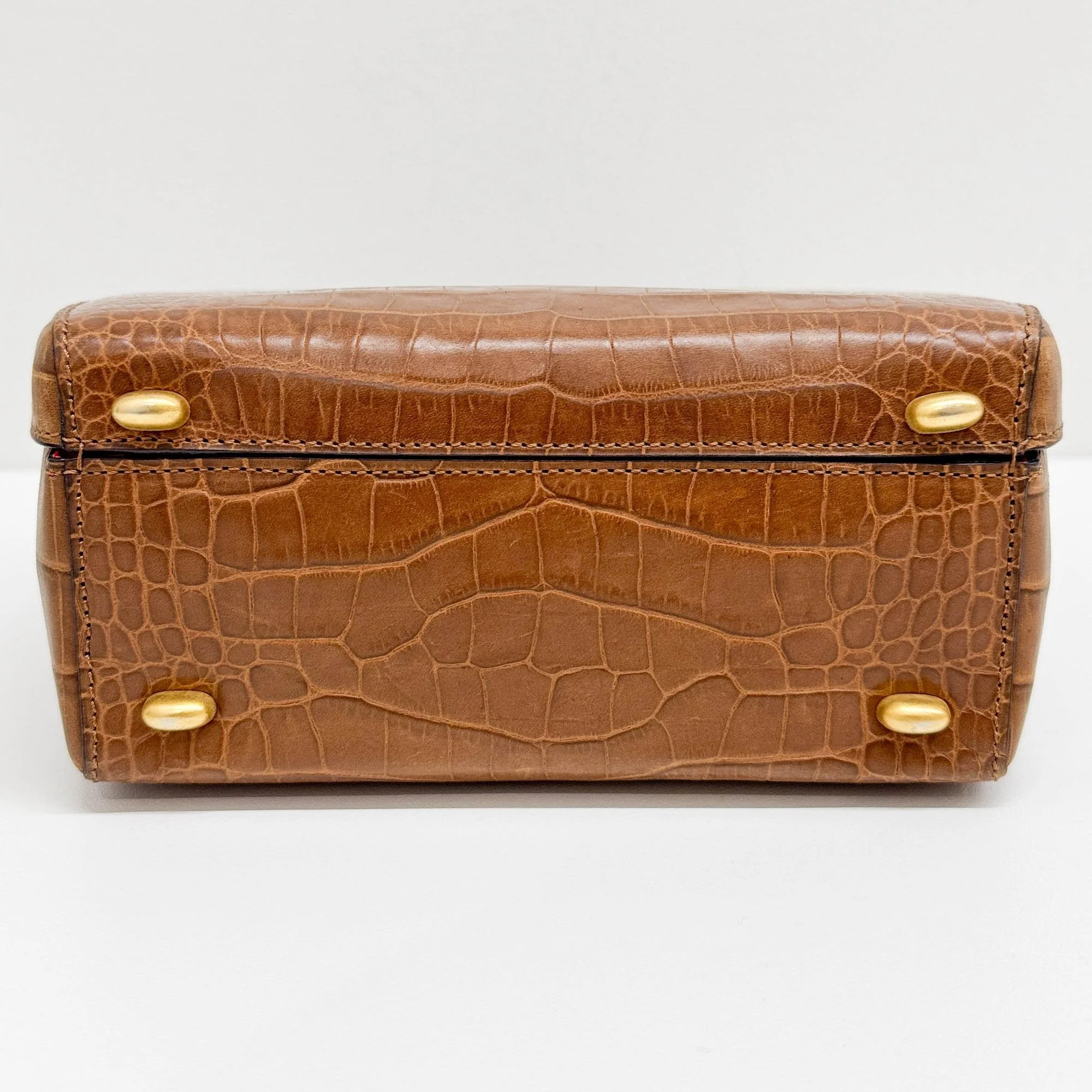 Brown Crocodile Embossed Leather Hand Bag - Image 7