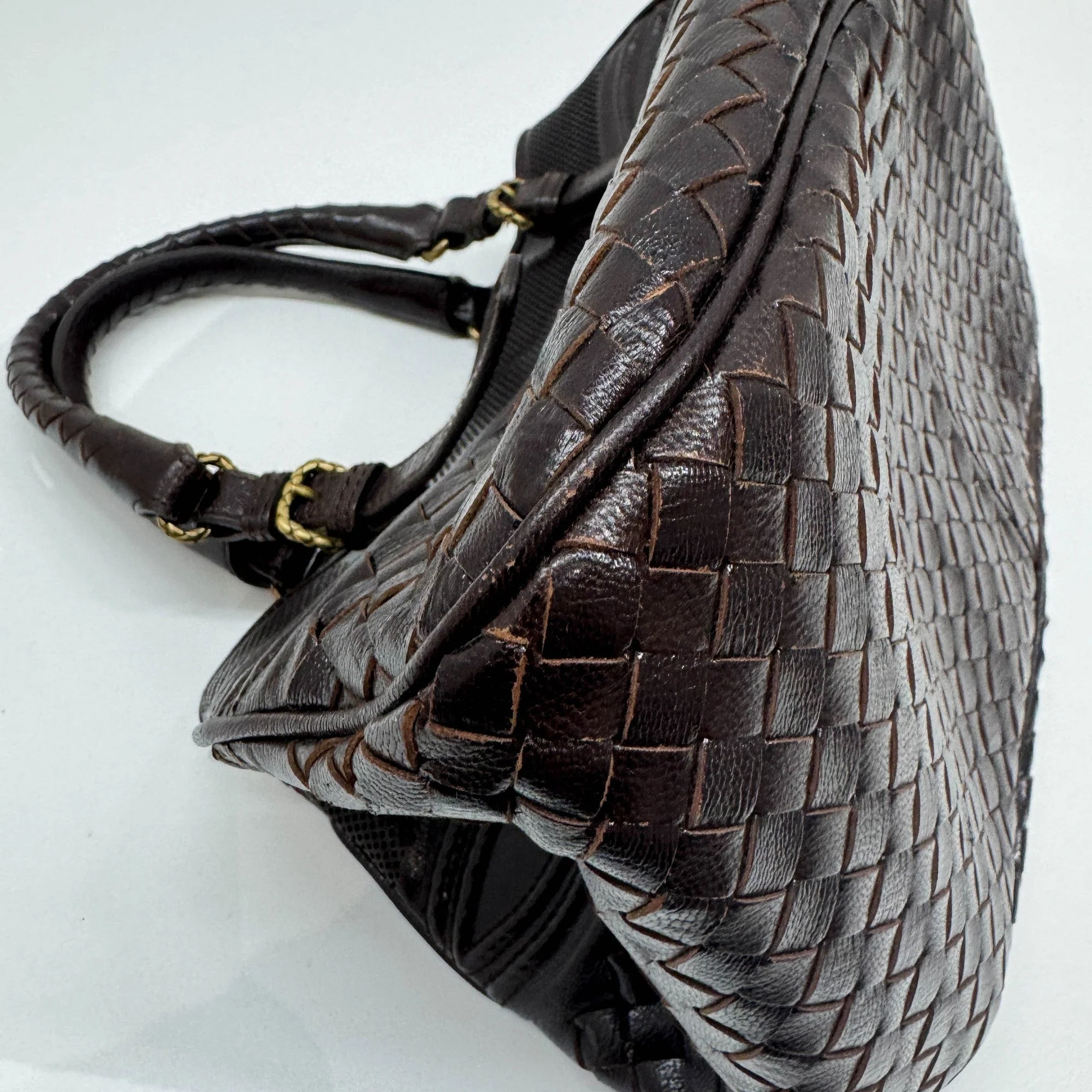 Brown Intrecciato Leather Shoulder Bag - Image 8