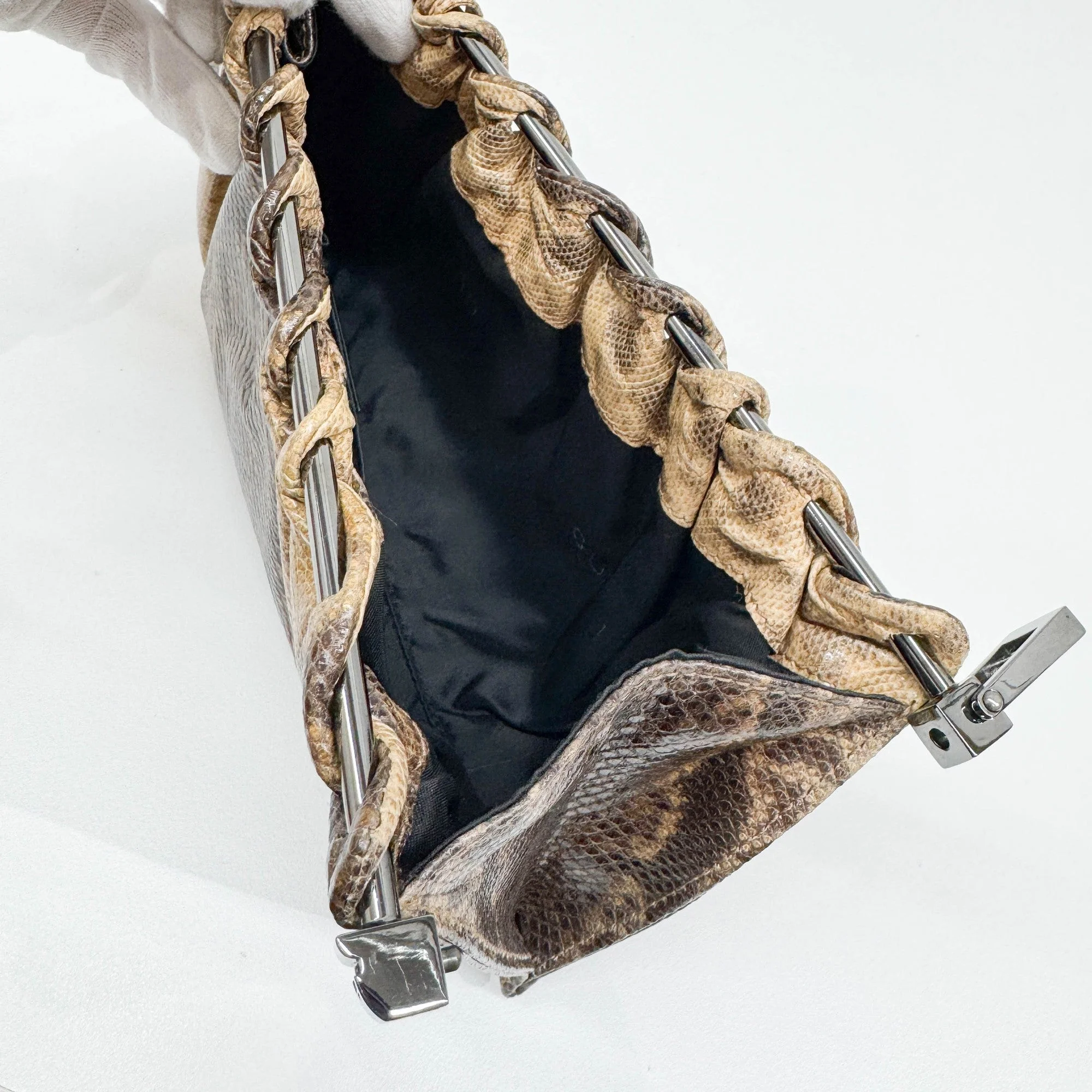 Brown Lizard Embossed Leather Clutch Bag - Image 18
