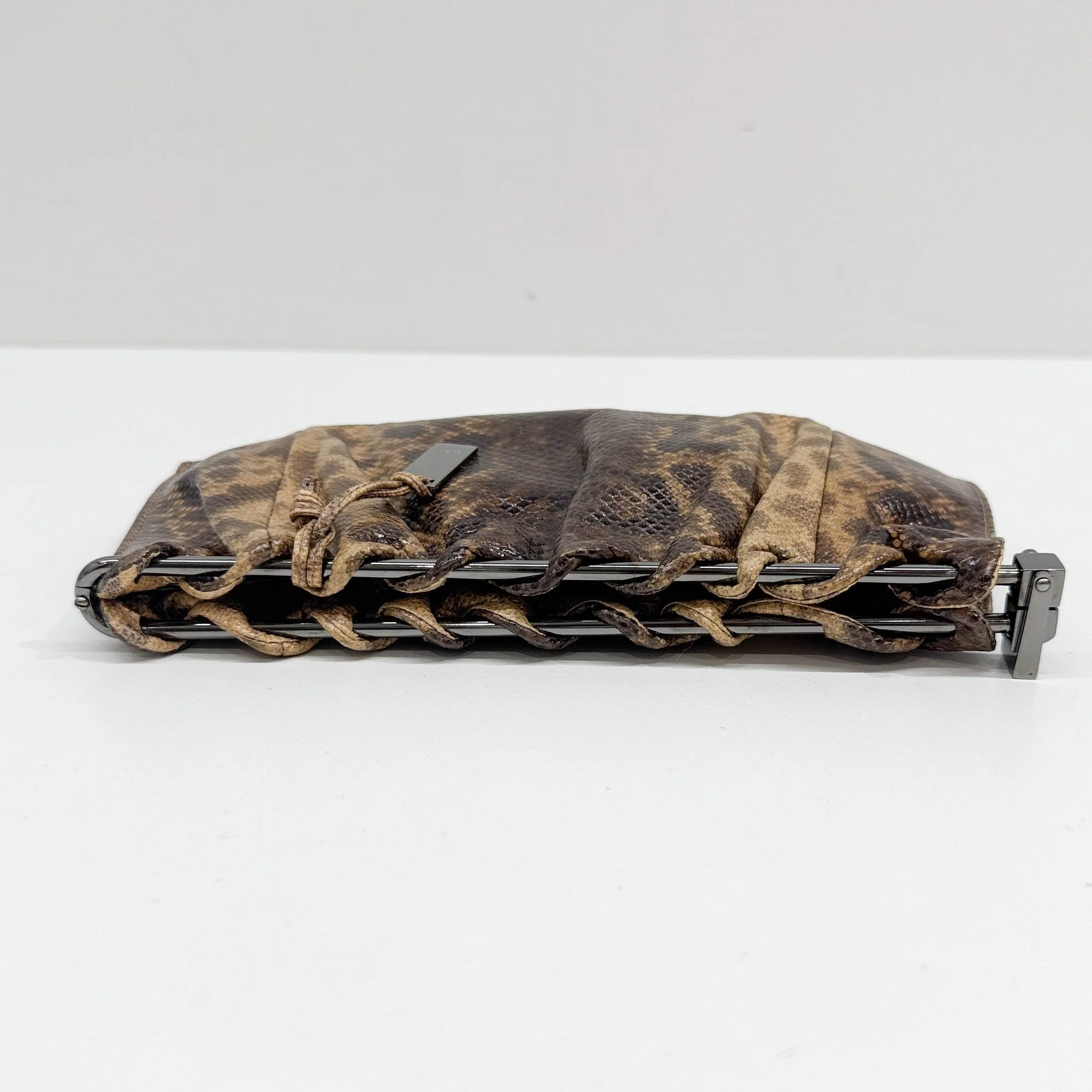 Brown Lizard Embossed Leather Clutch Bag - Image 7