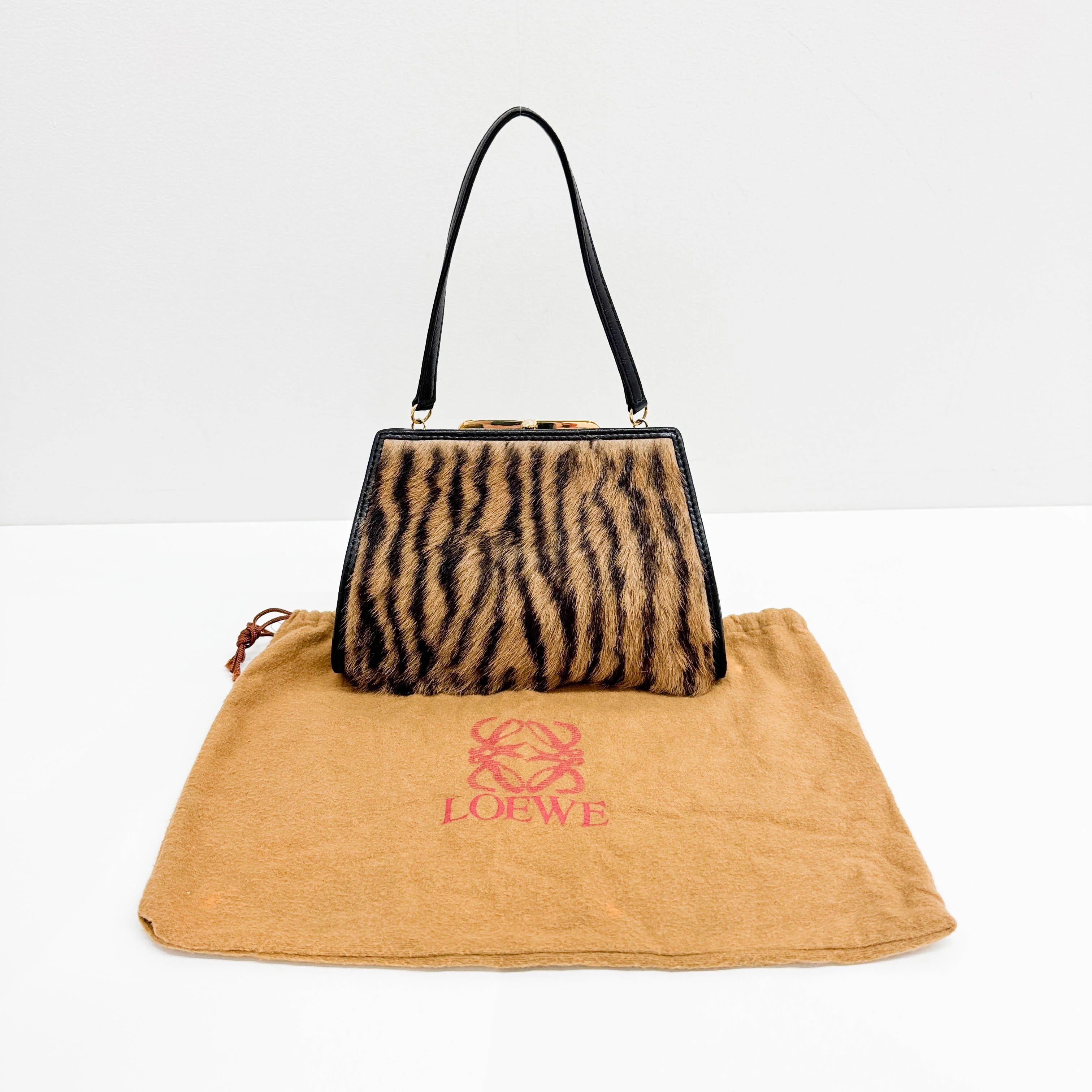 Brown Tiger Print Pony Hair Hand Bag - Image 3