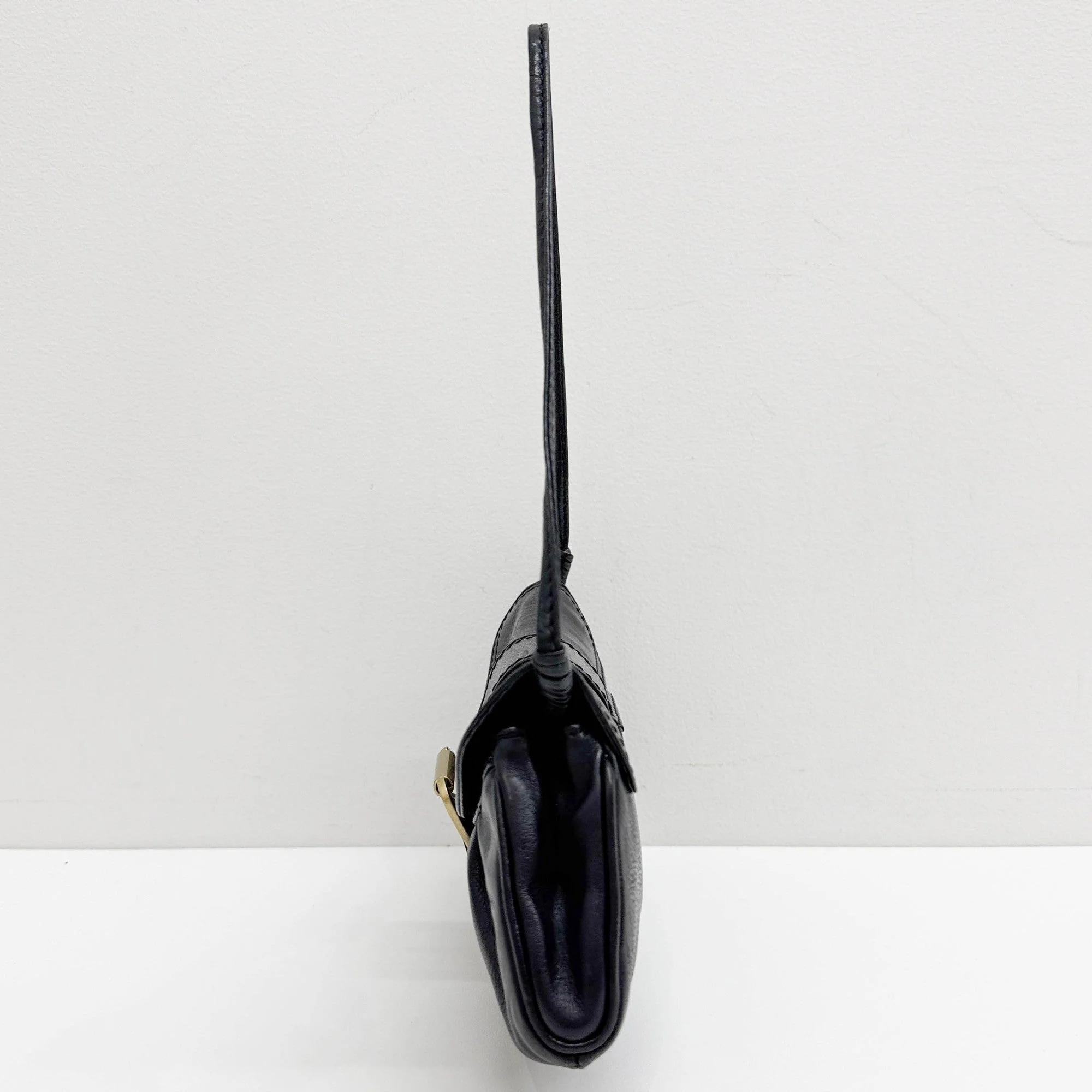 Buckle Flap Black Leather Shoulder Bag - Image 5