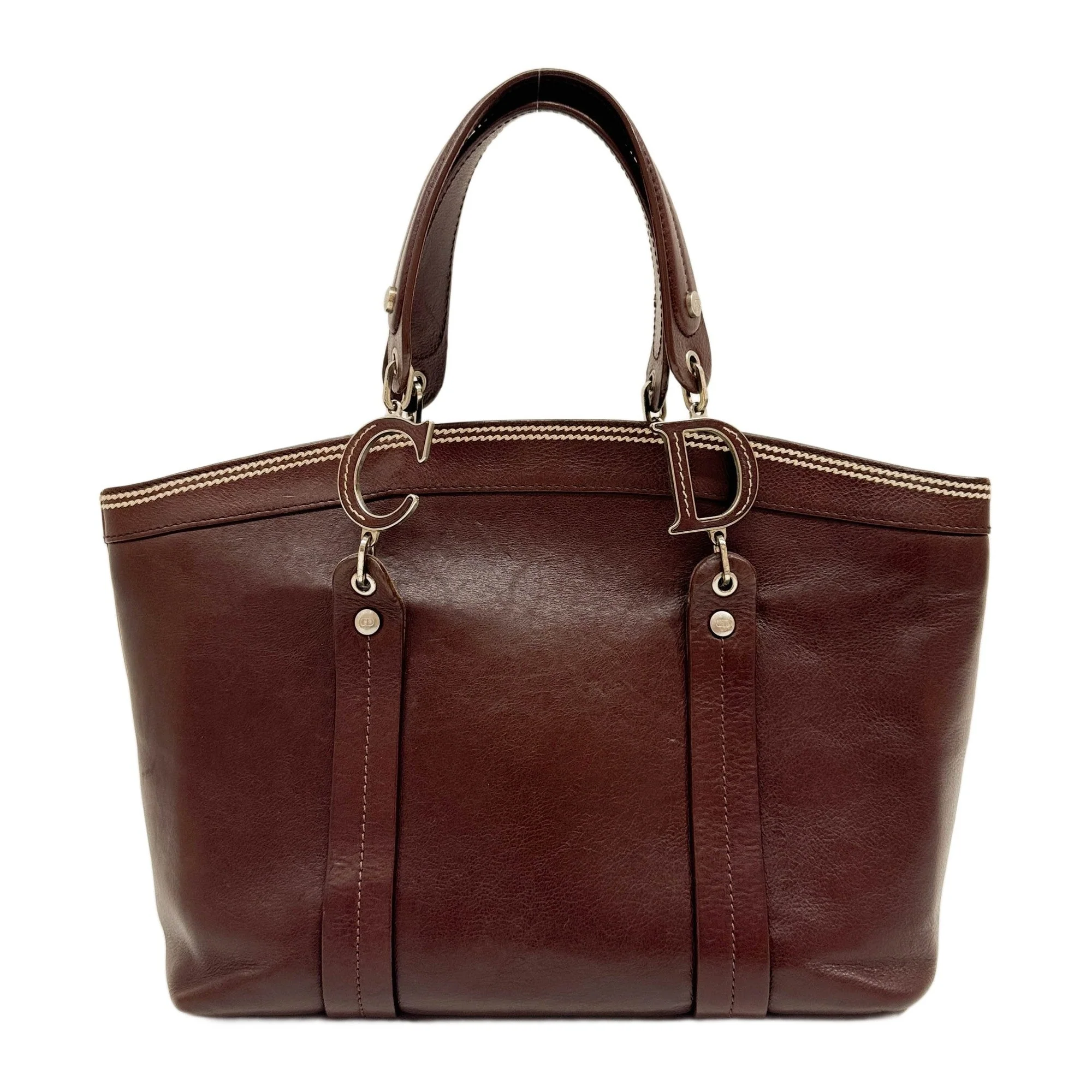 Butterfly Embroidered Brown Leather Shoulder Tote Bag - Image 2
