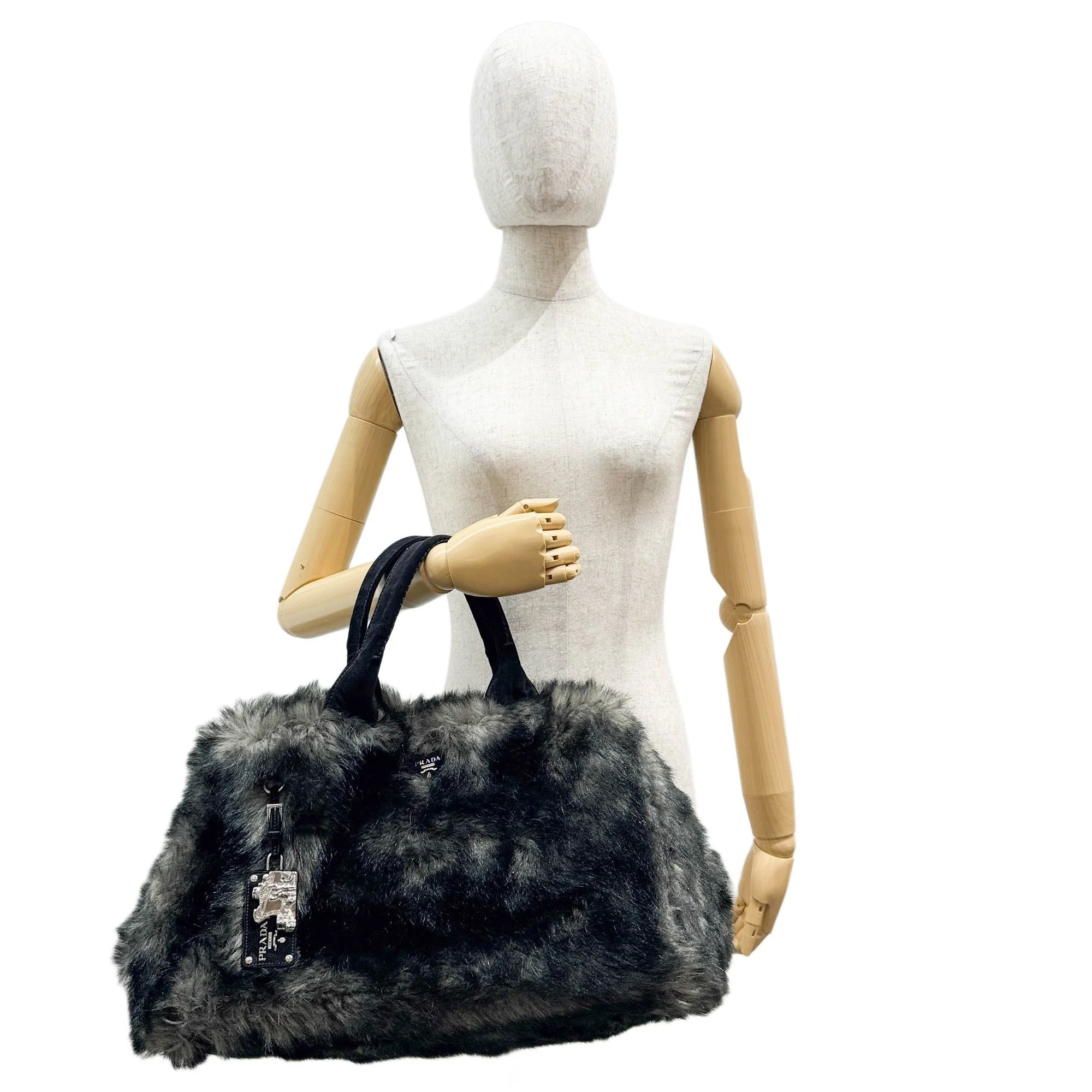 Canapa GM Black and Grey Eco-Fur Tote Bag - Image 3