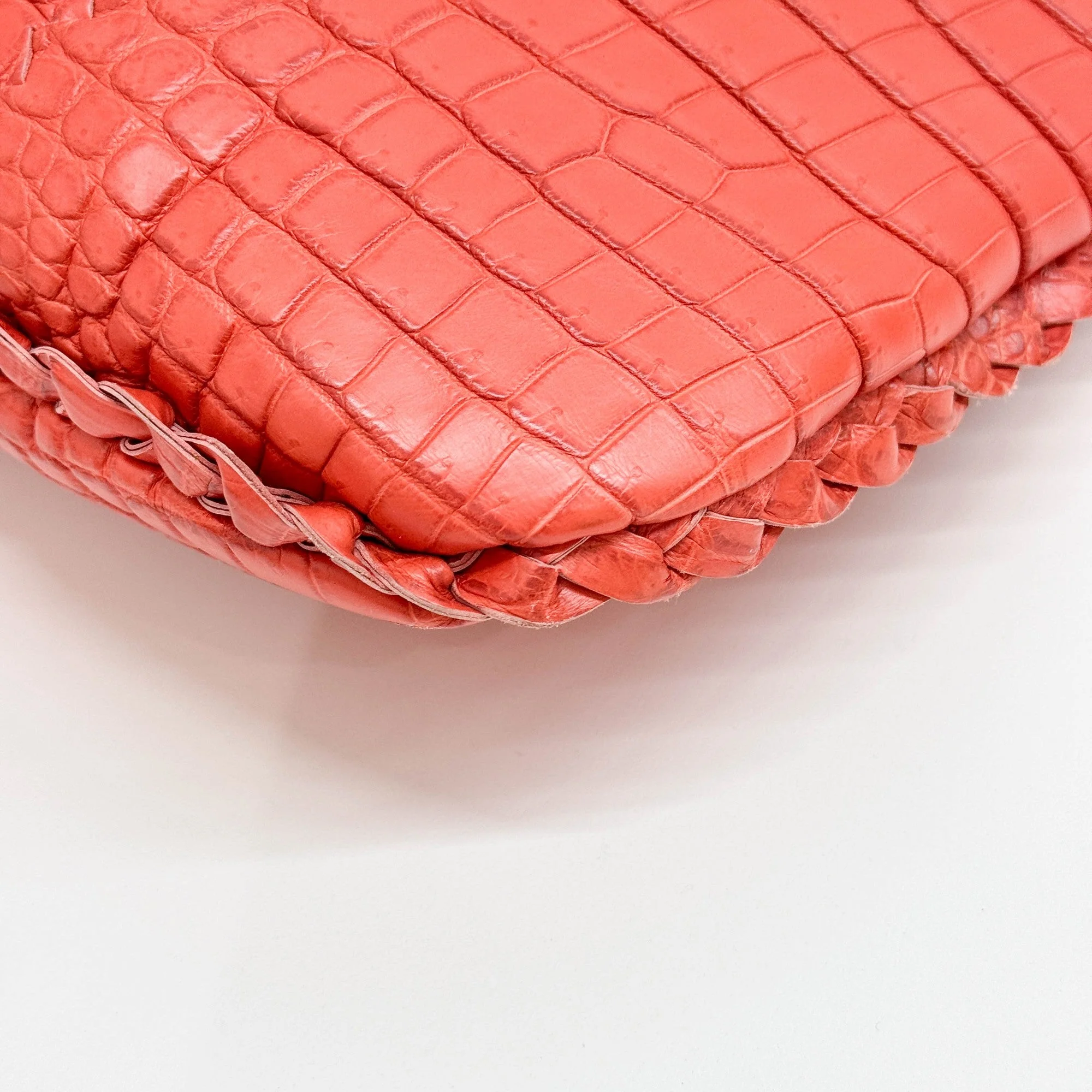 Cervo Hobo Blood Orange Croc Embossed Leather Shoulder Bag - Image 10